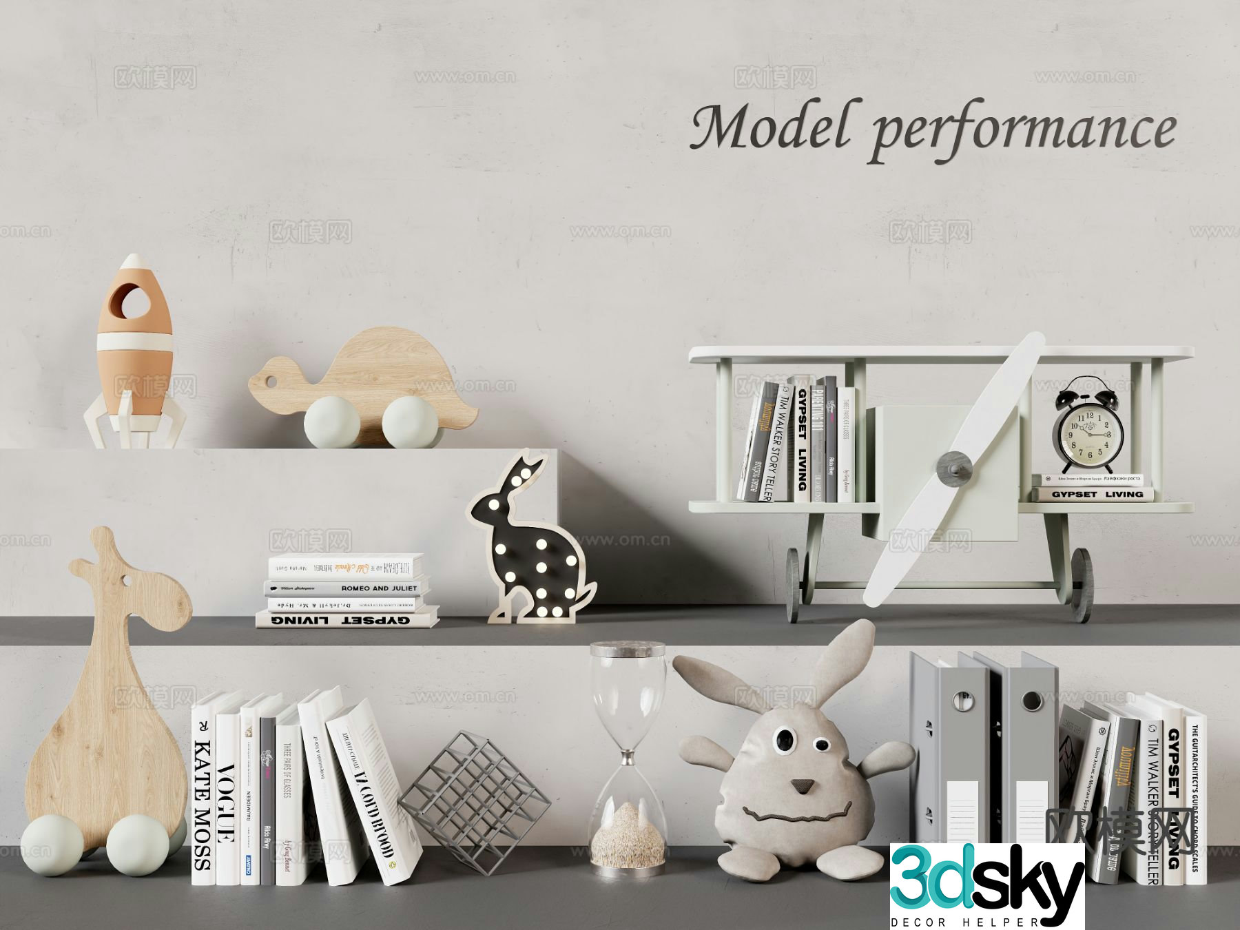 Modern decorations ornaments books toys information 3D model