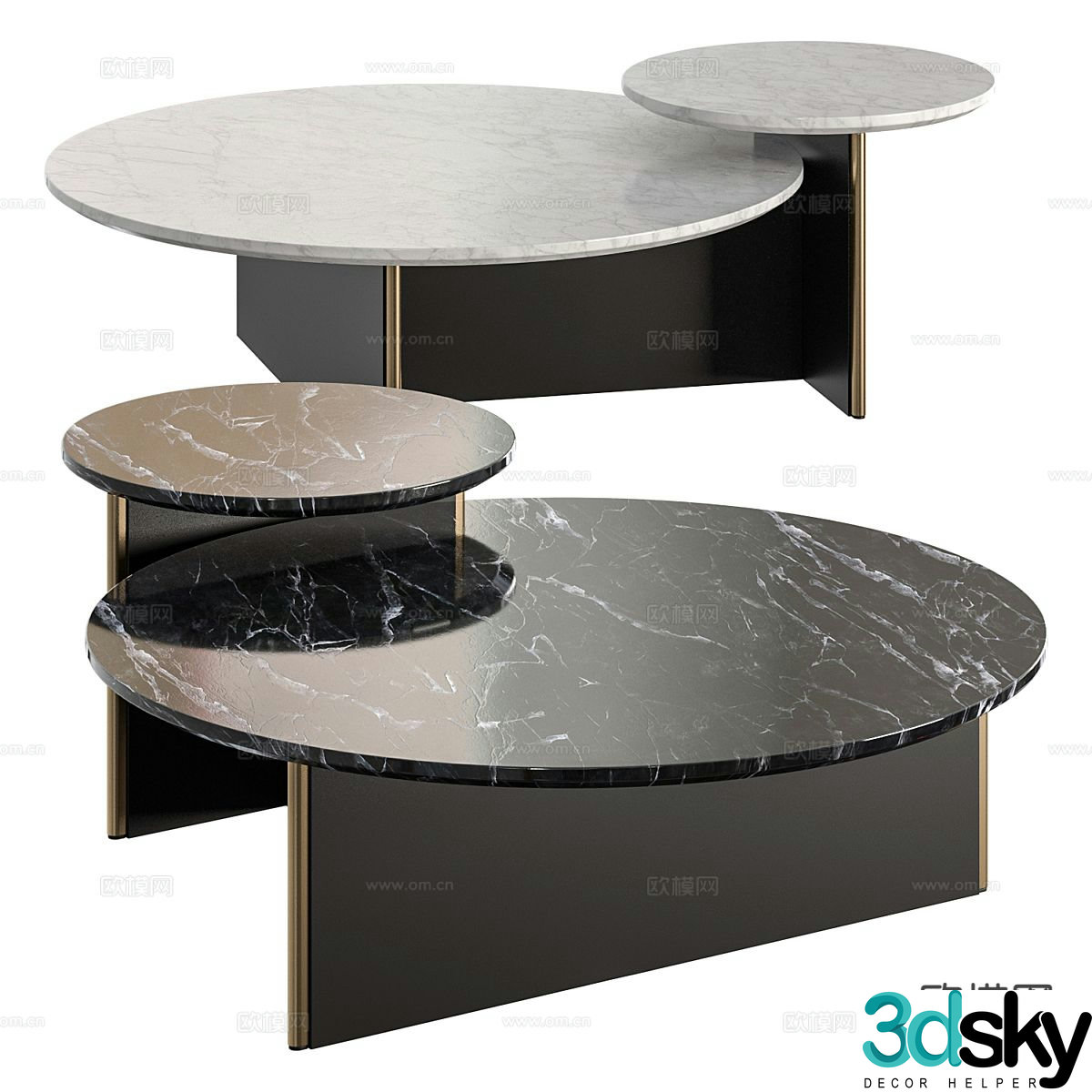 Marble coffee table mother-in-law coffee table 3d model