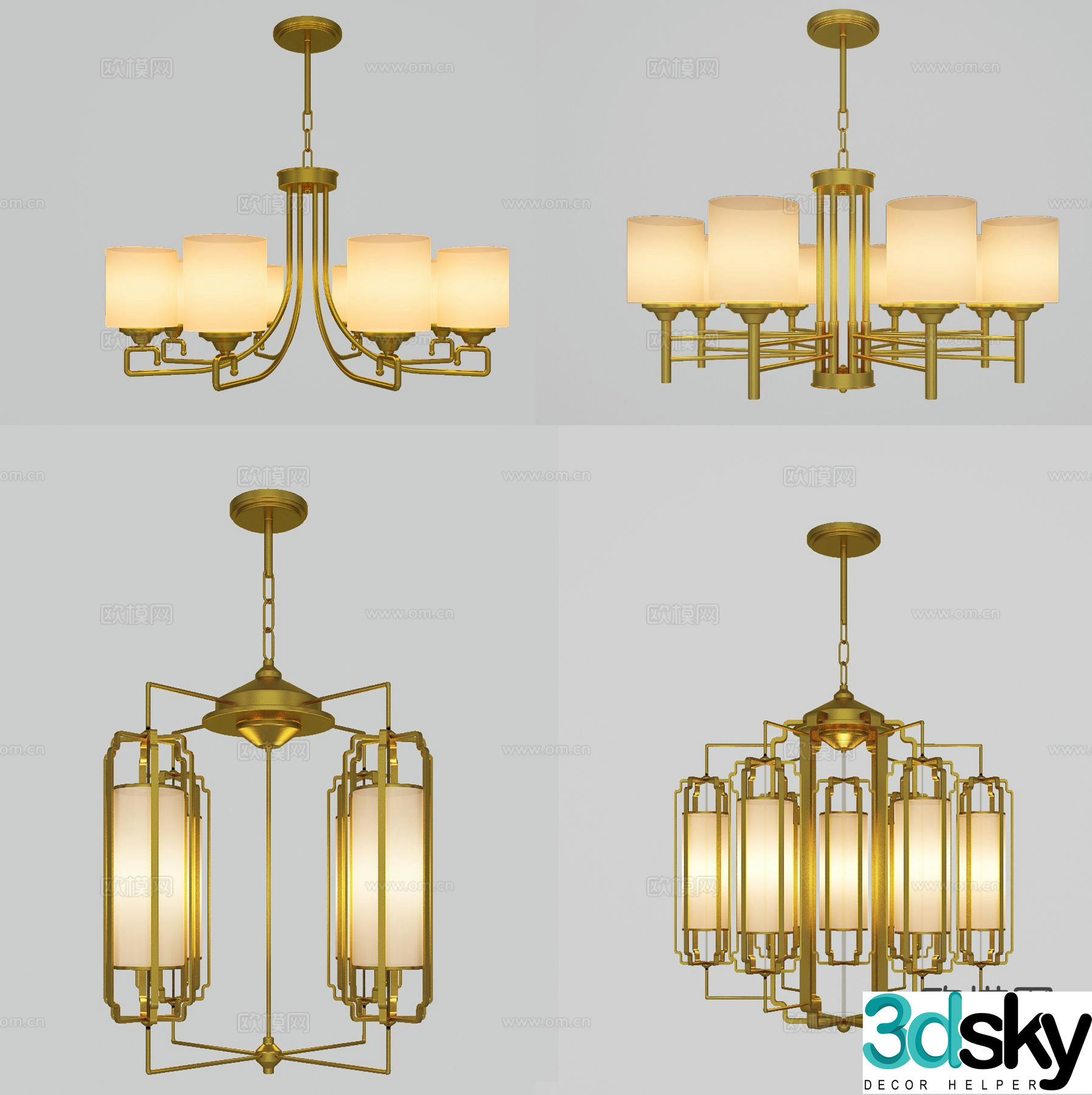 New Chinese style chandelier multi-head chandelier 3d model