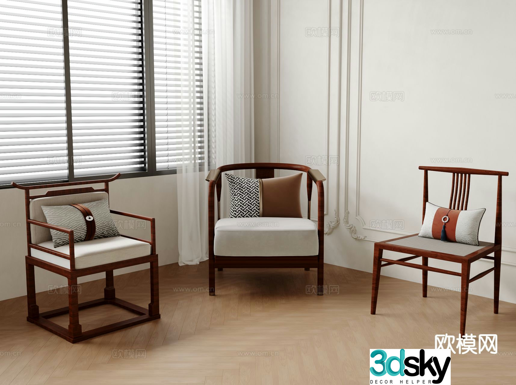 Chinese style single chair arm chair official hat chair 3d model