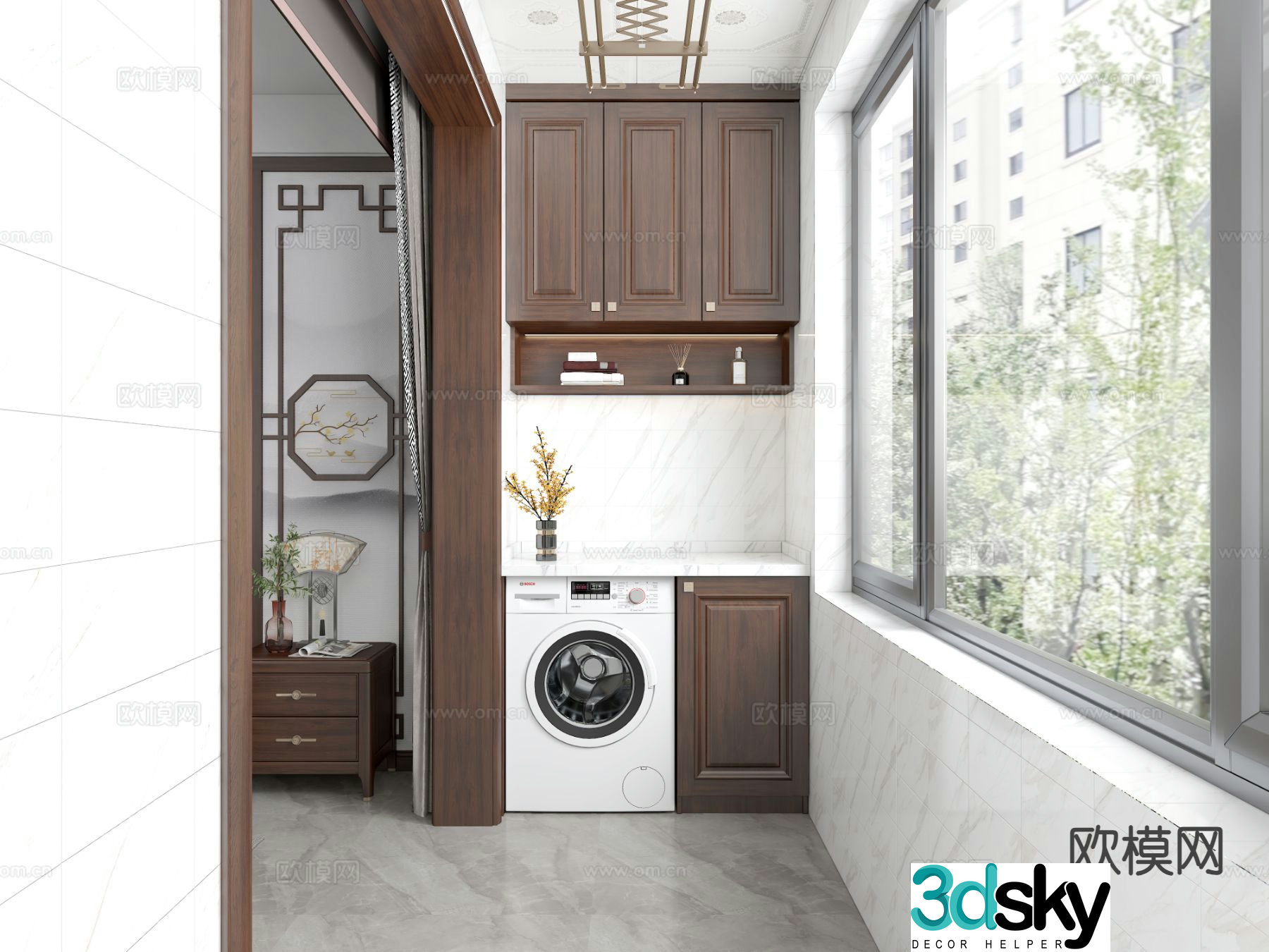 New Chinese style balcony laundry room 3d model
