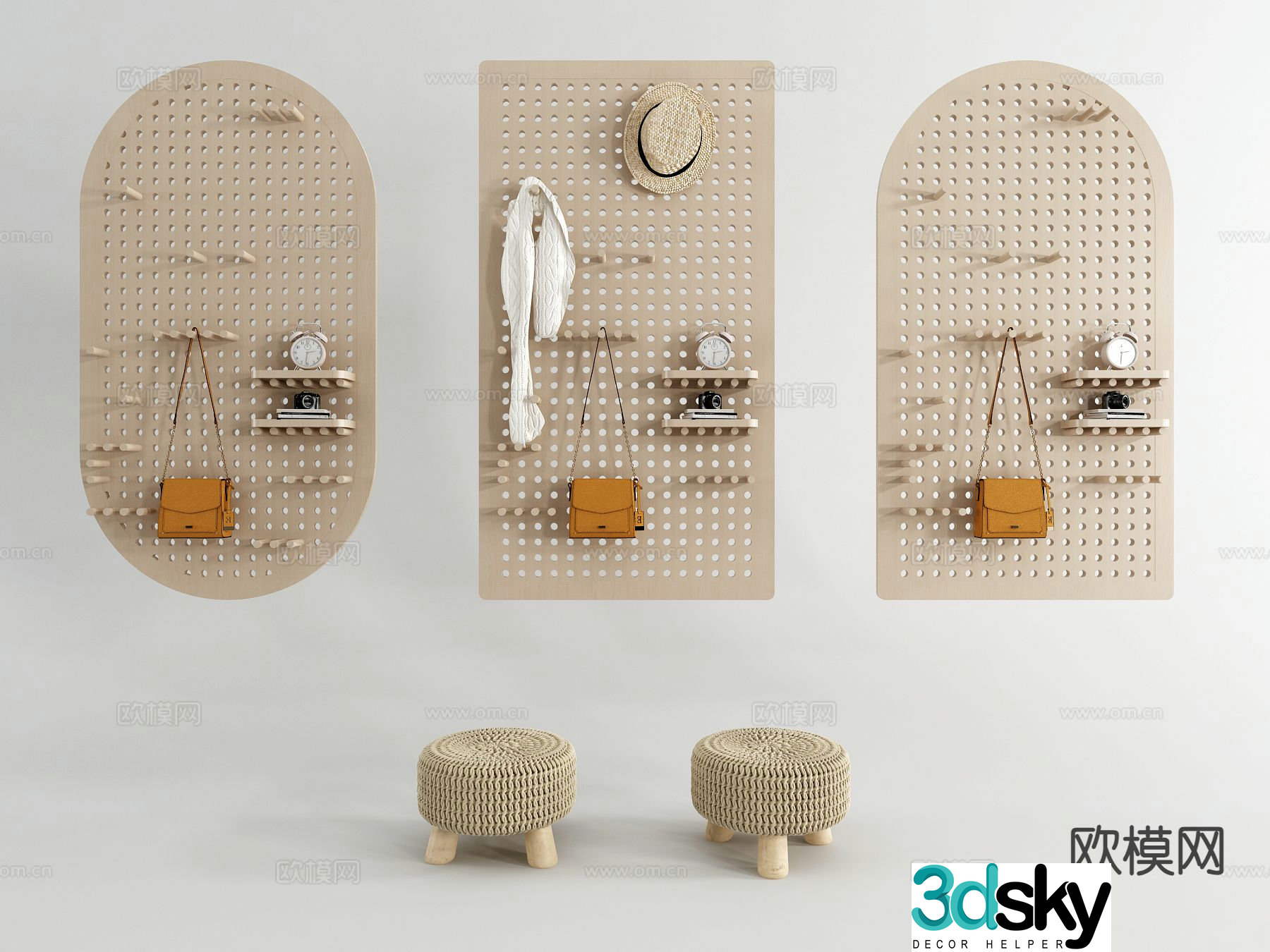 Modern perforated board wall decorative board coat hook 3D model