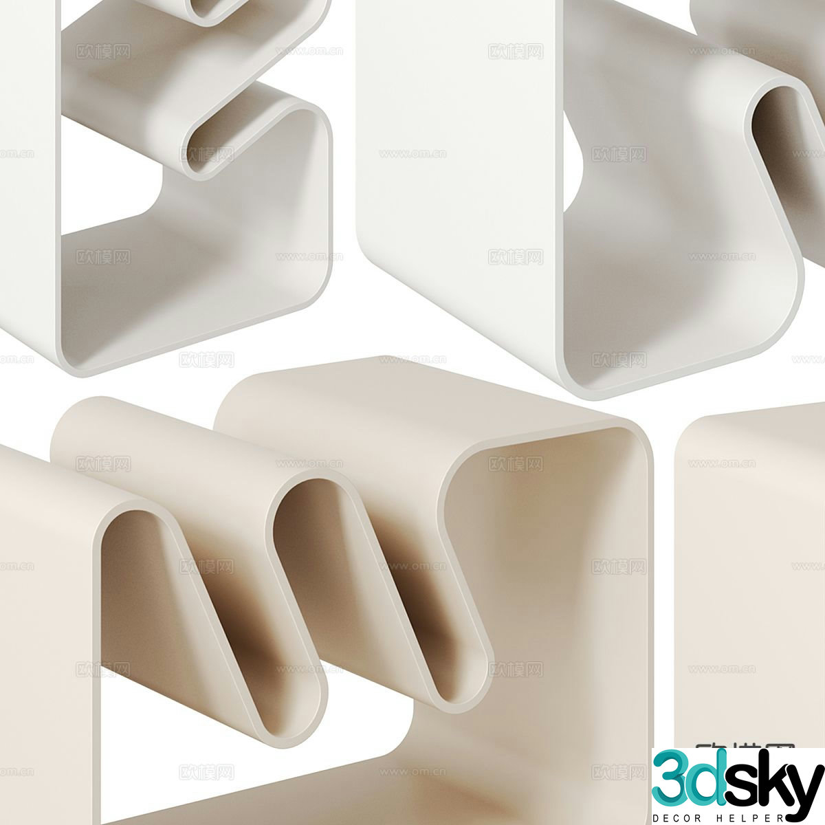 Cream style side table special shaped corner table 3d model