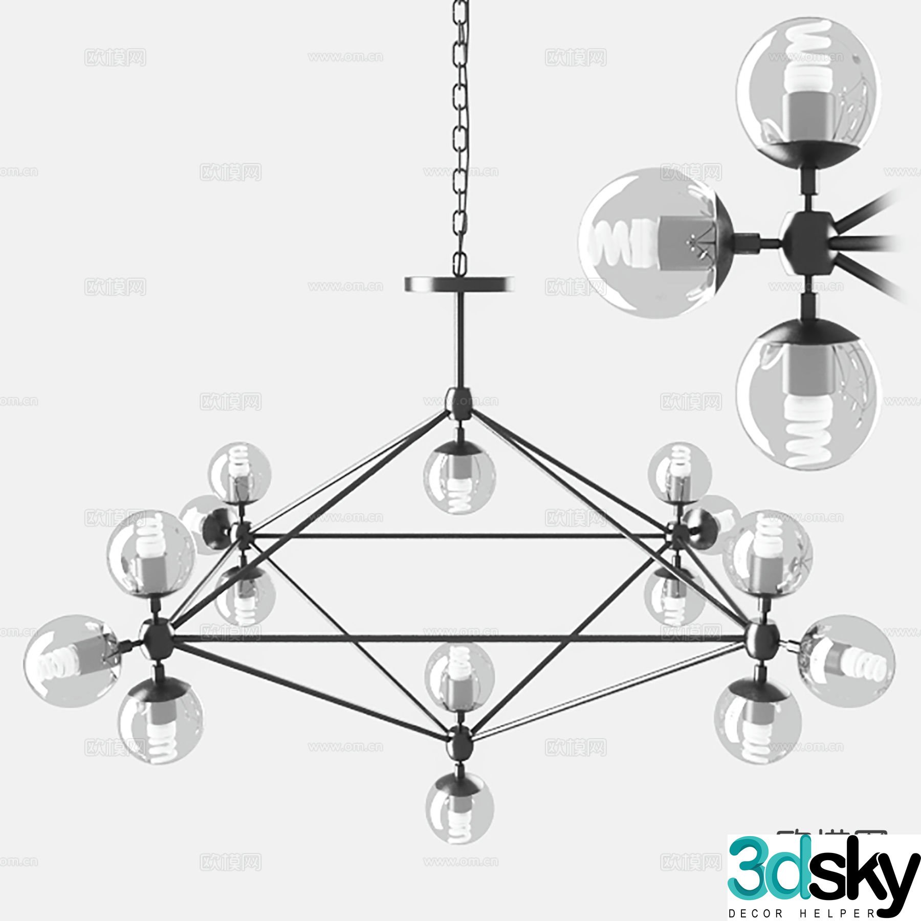 Industrial style chandelier multi-head chandelier 3d model