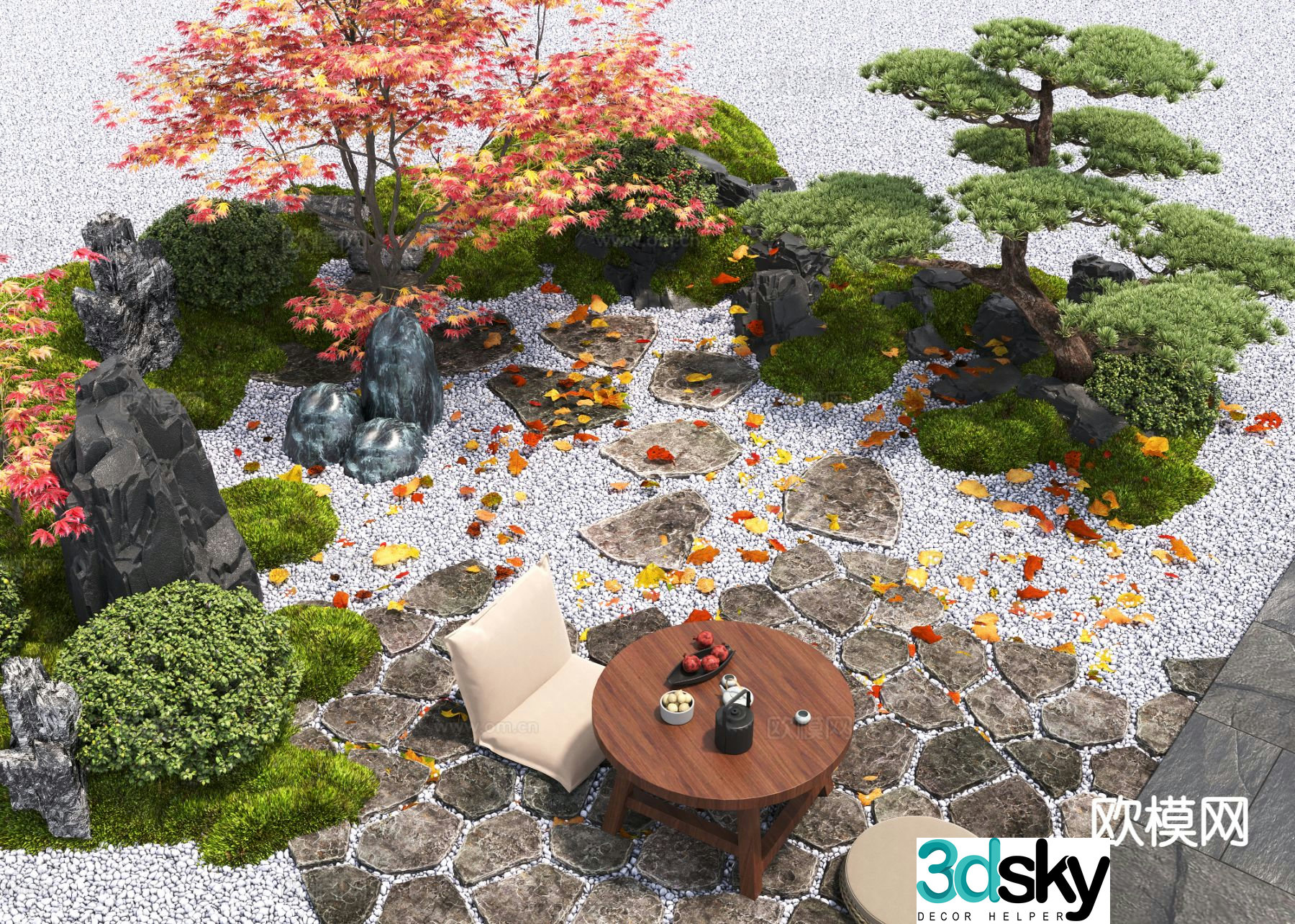 New Chinese style courtyard landscape landscape sketch 3D model