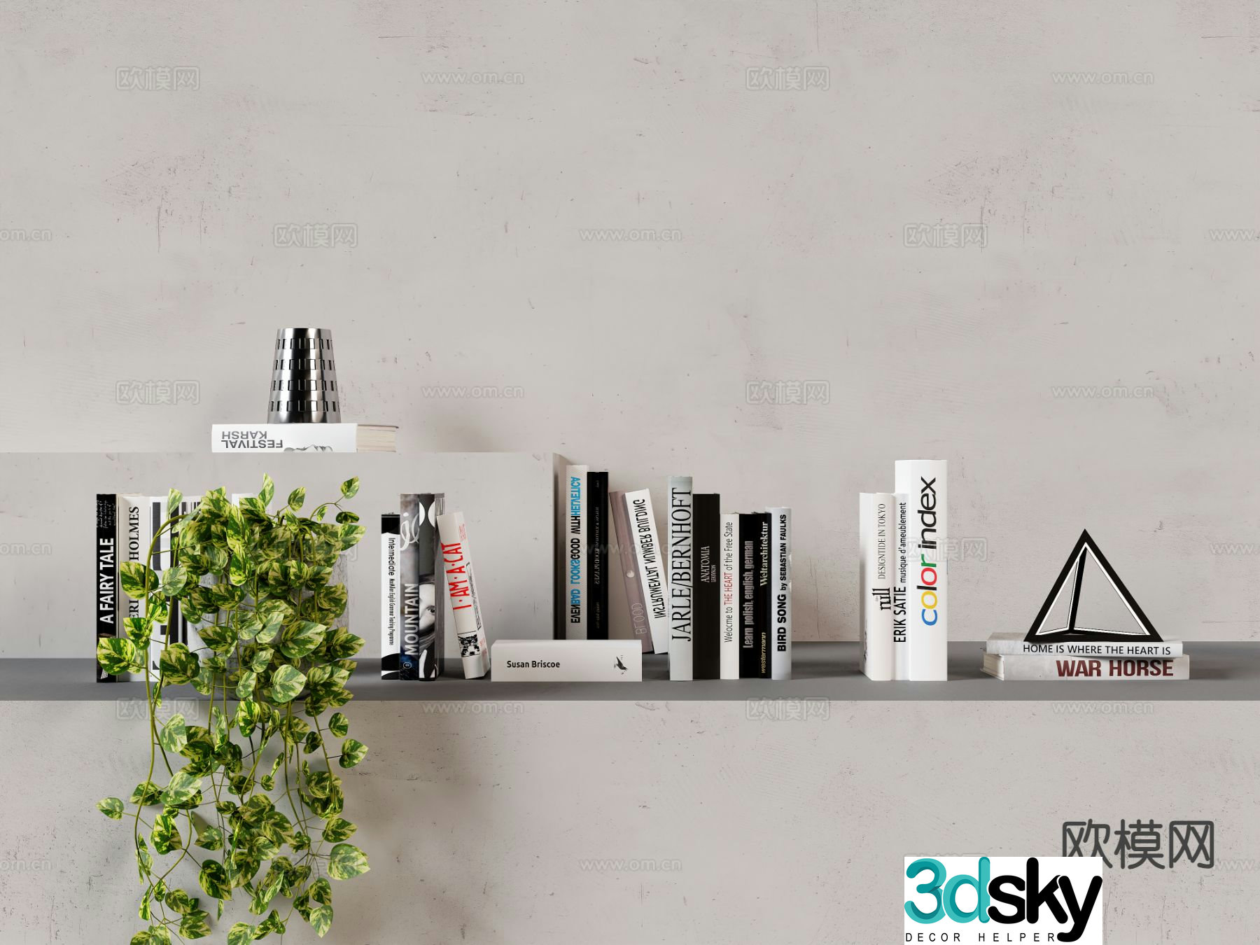 Modern book ornaments green plants books 3d model