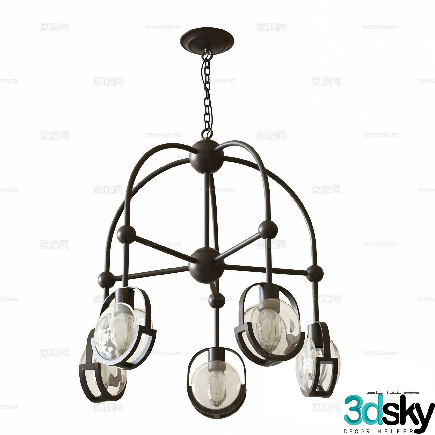 Industrial style chandelier multi-head chandelier 3d model