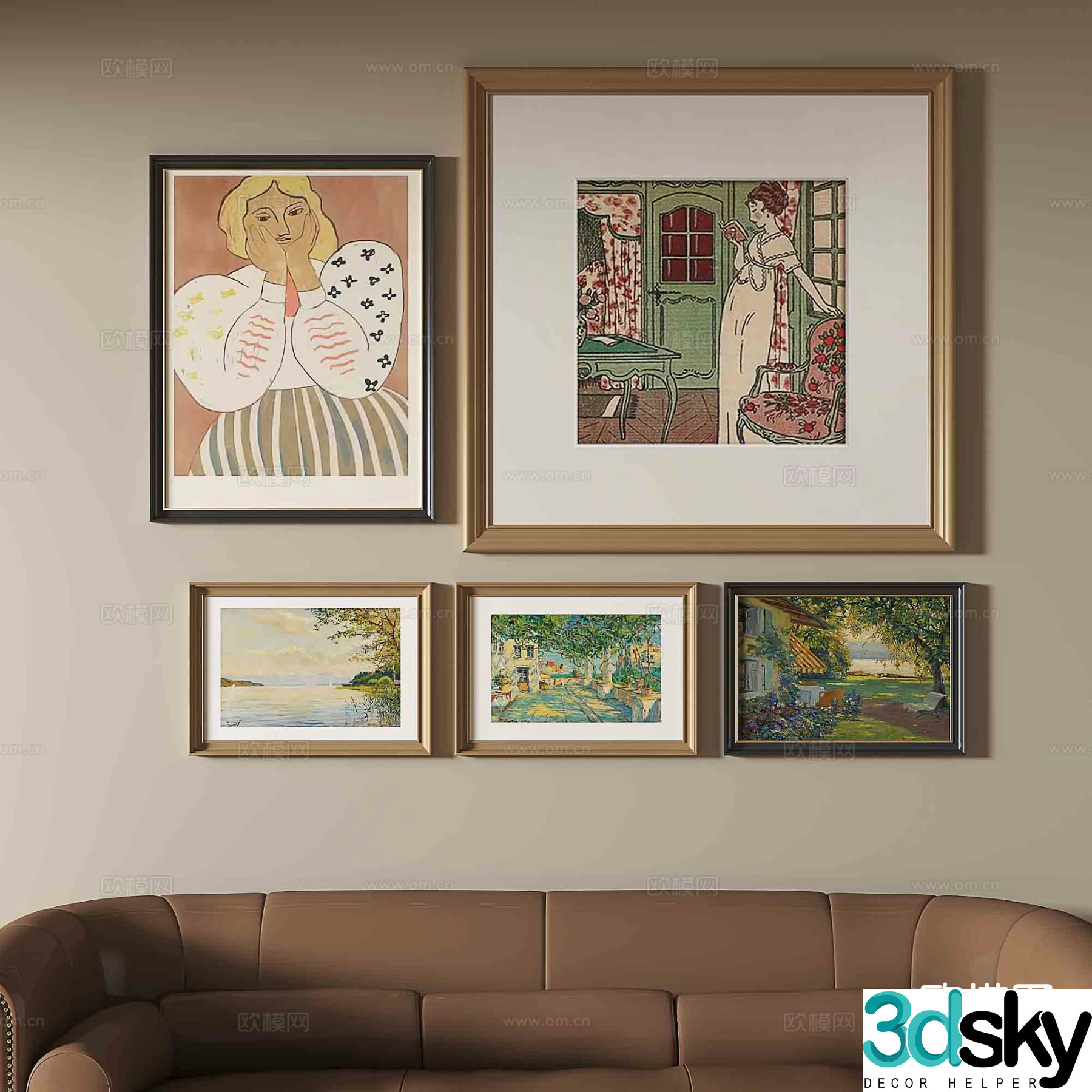 French retro painting oil painting figure painting decorative painting 3D model