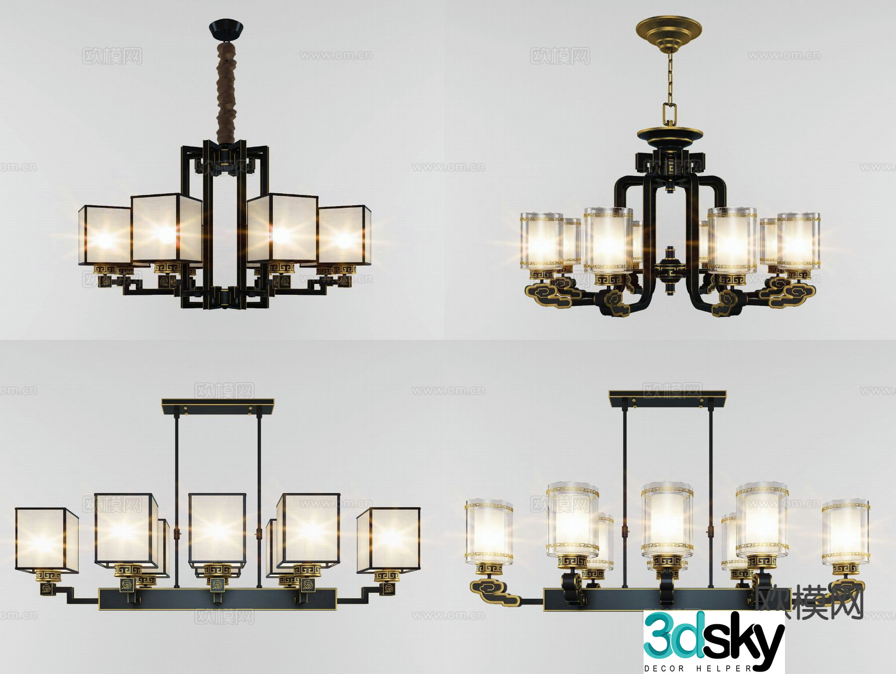 New Chinese style chandelier multi-head chandelier 3d model