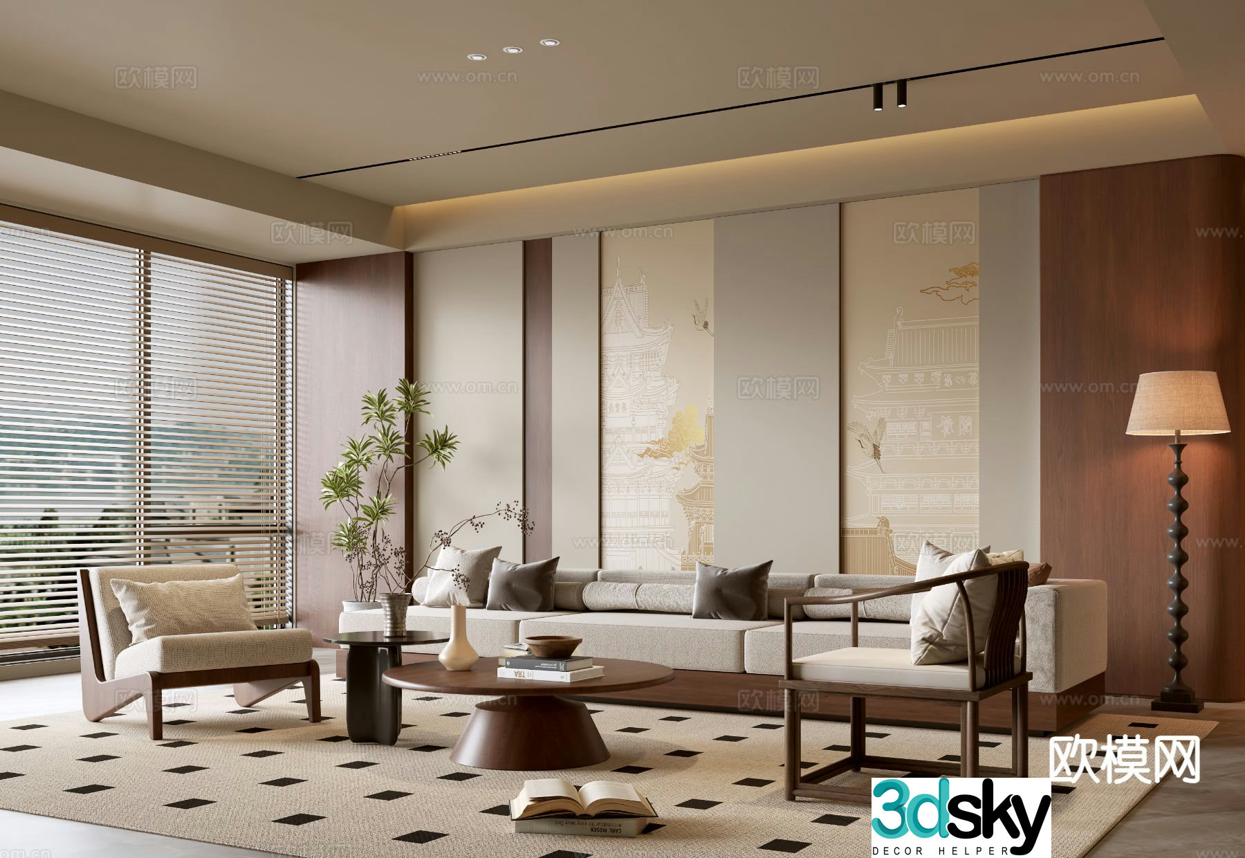 Wabi-sabi living room 3d model