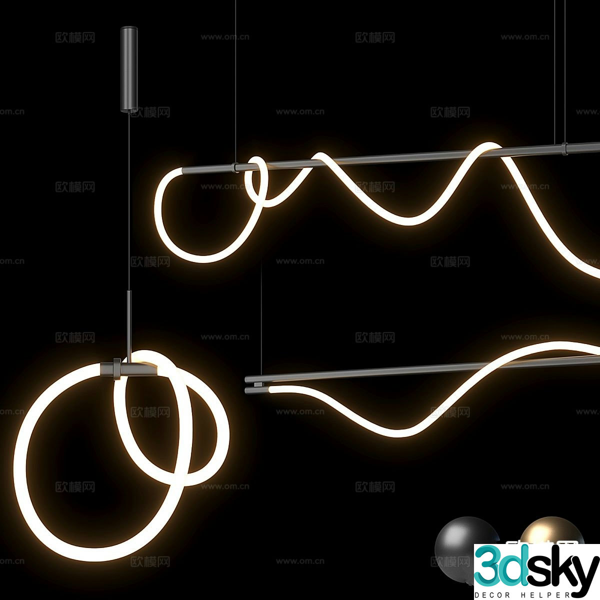 Modern strip chandelier 3d model