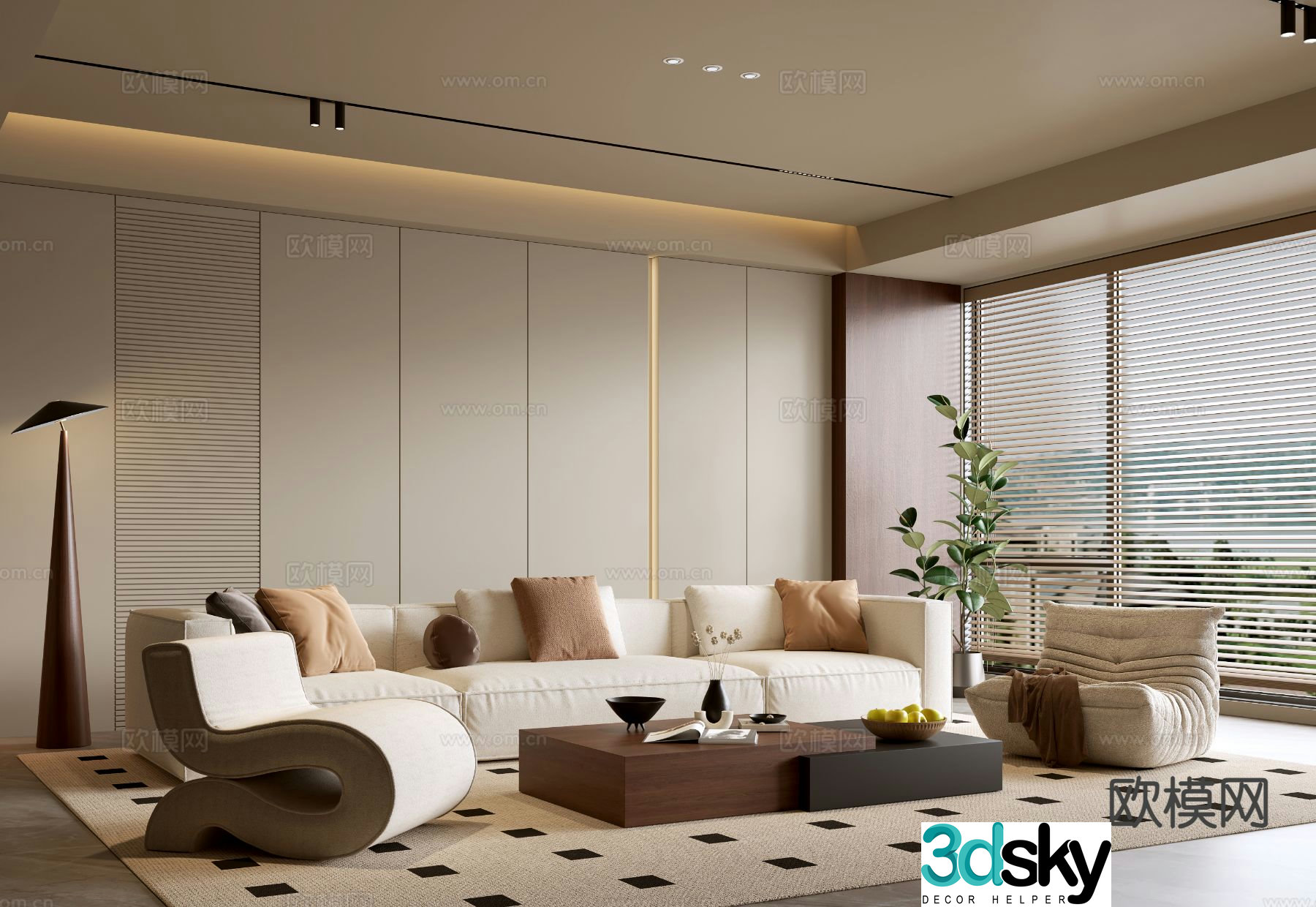 Wabi-sabi living room 3d model