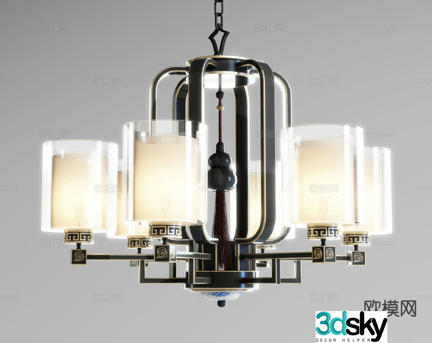 New Chinese style chandelier hall chandelier 3d model