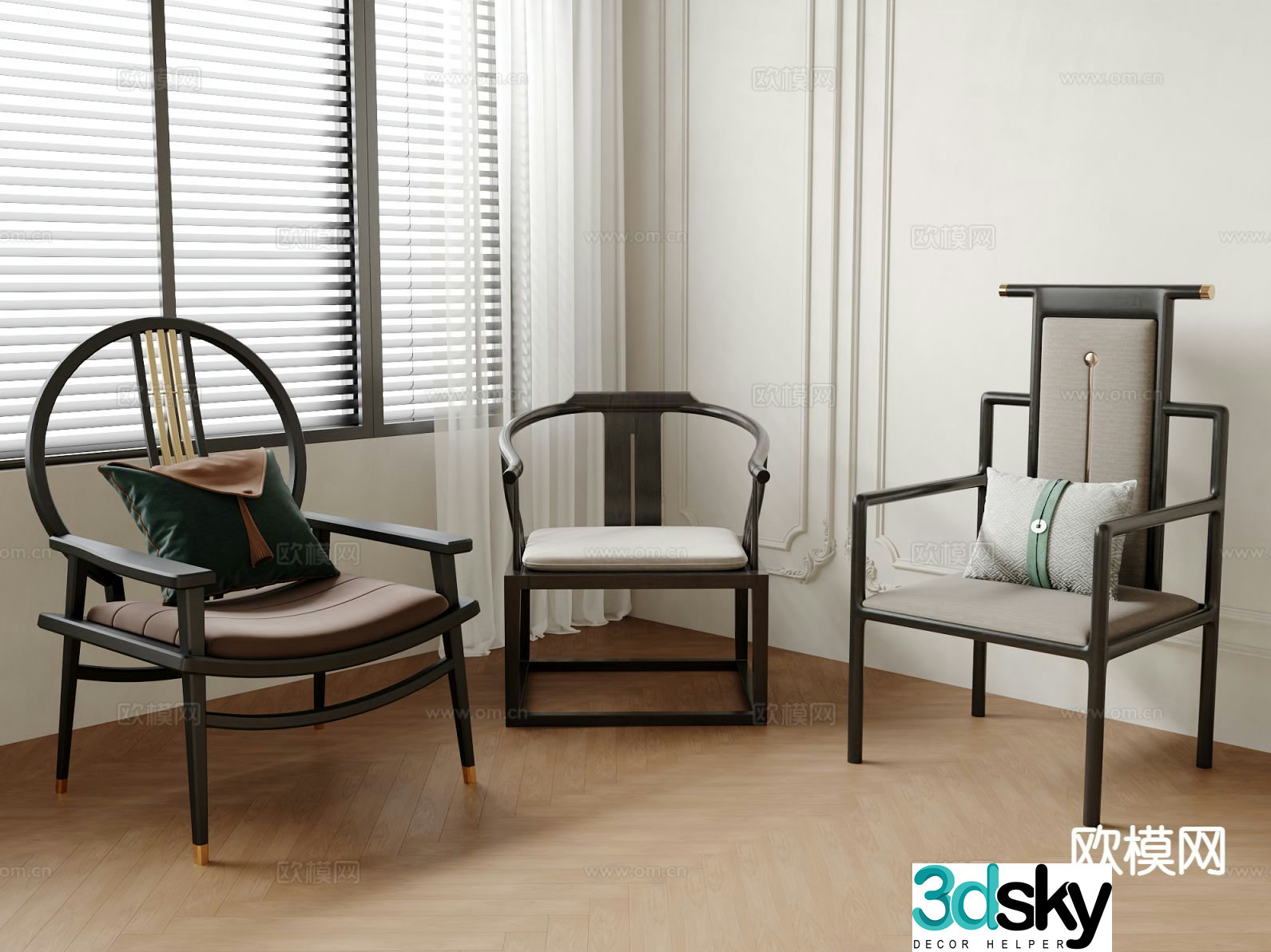 Chinese style single chair chair arm chair official hat chair 3d model