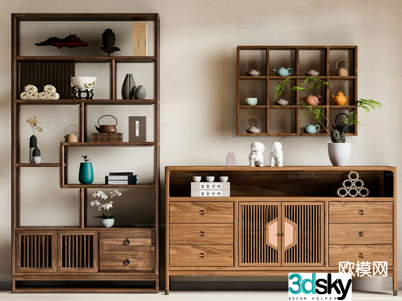 New Chinese style side cabinet Bogu rack 3D model