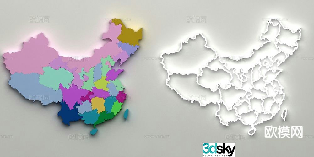 China map wall decoration China territory map light strip 3d model