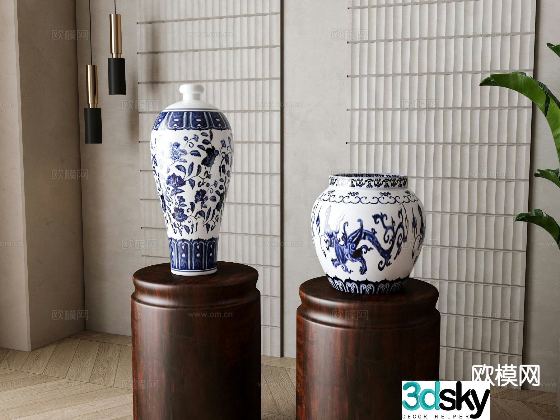 New Chinese style blue and white porcelain ceramic 3d model