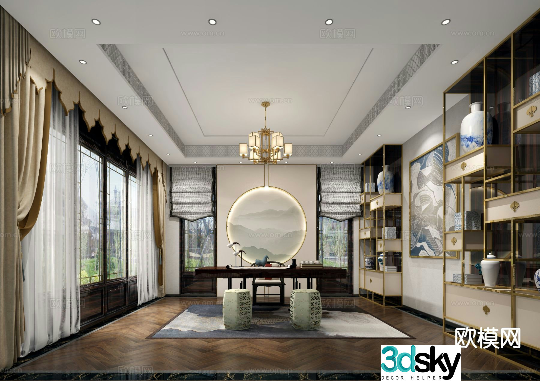 New Chinese style study 3D model