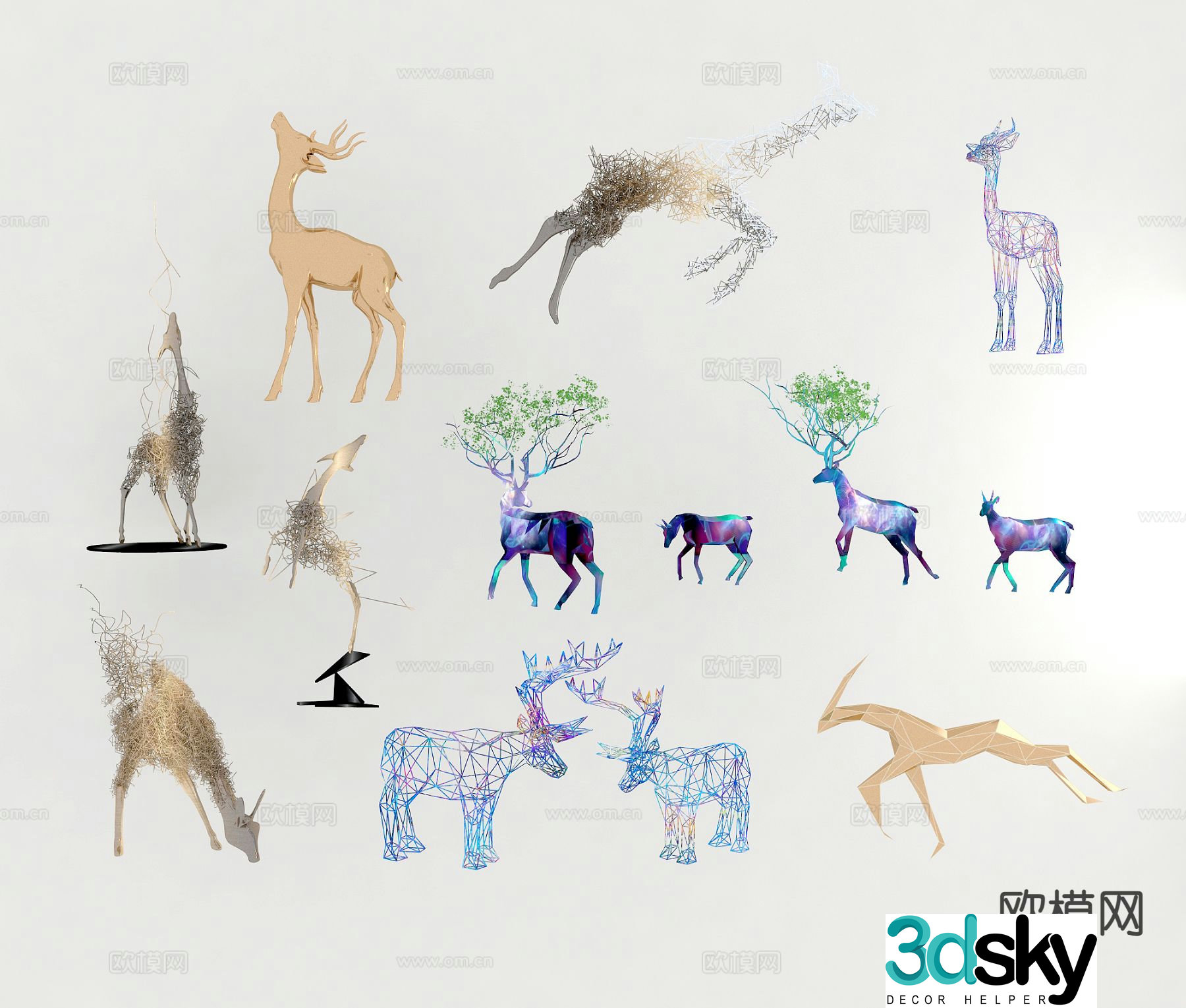 Elk trendy metal sculpture cartoon ornament 3d model