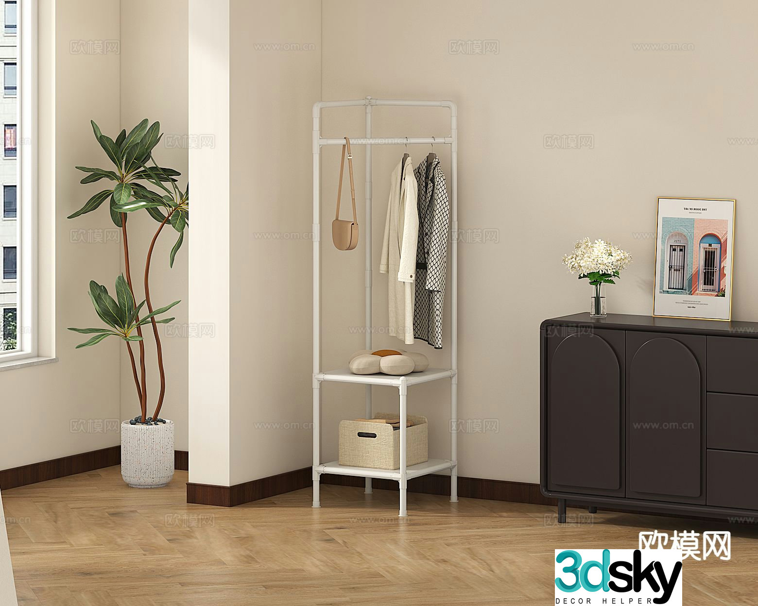 Clothes rack floor-standing clothes rack green plant 3D model