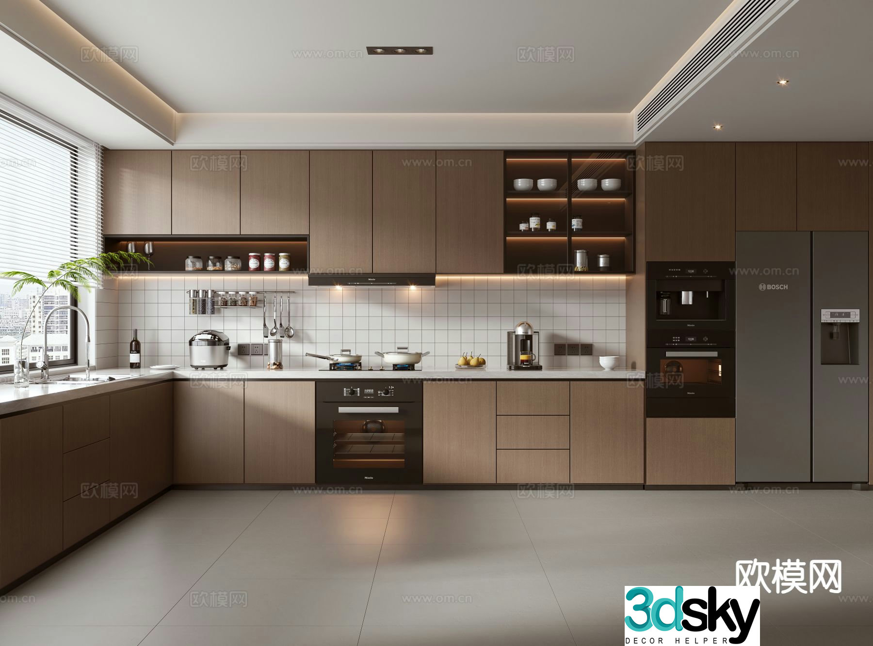 Modern L shaped kitchen 3d model