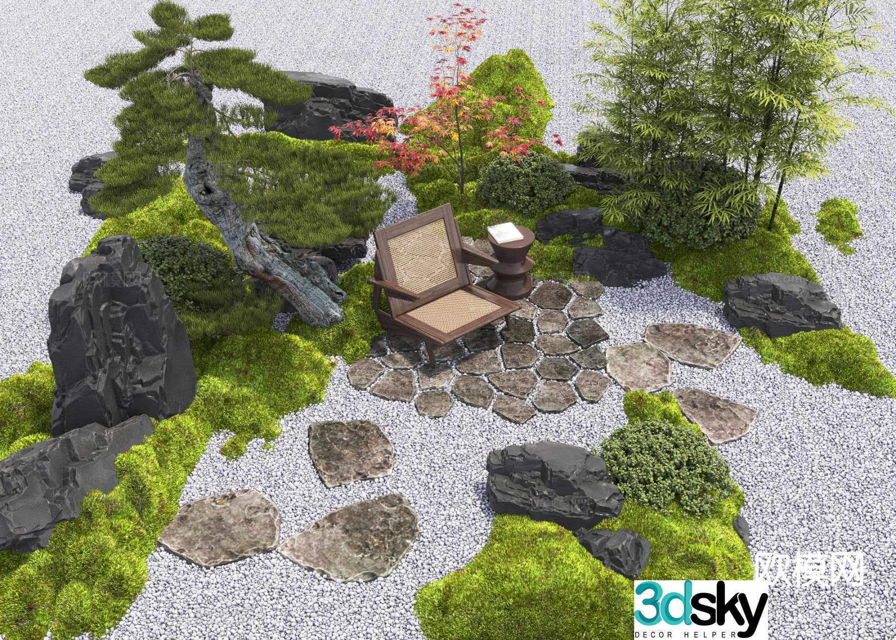 New Chinese style courtyard landscape landscape sketch 3D model