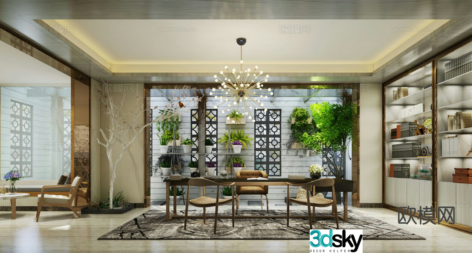 New Chinese style study 3D model