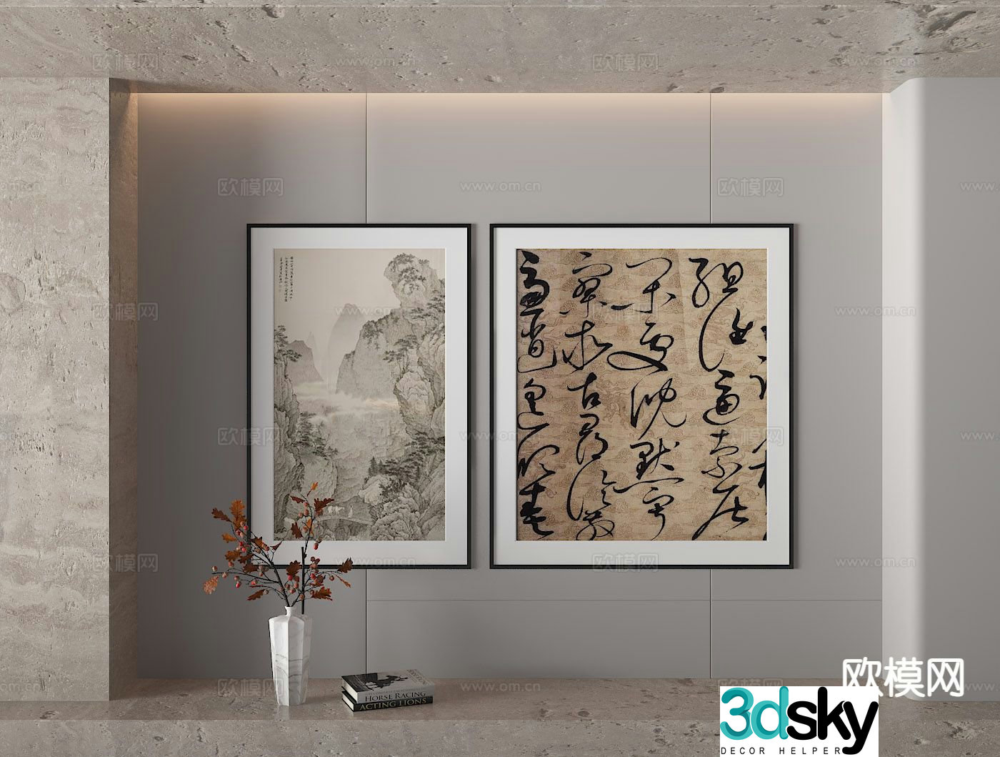 New Chinese style decorative painting calligraphy and painting ancient painting 3D model