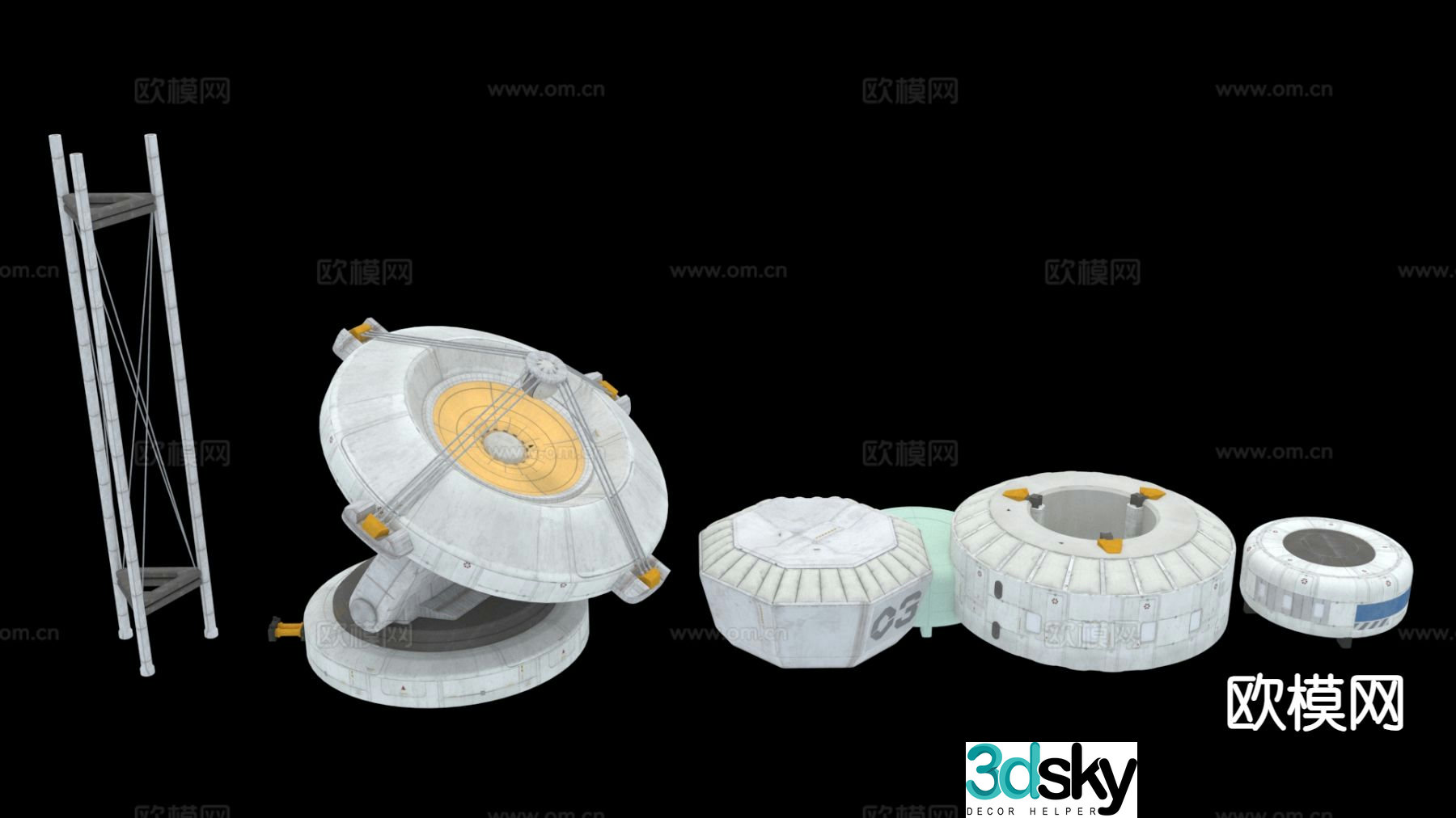 science fiction moon base space equipment 3d model