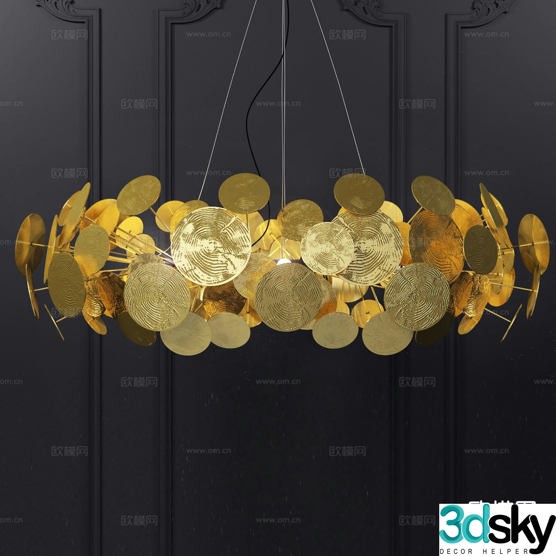 Light luxury decorative lamp golden chandelier 3d model