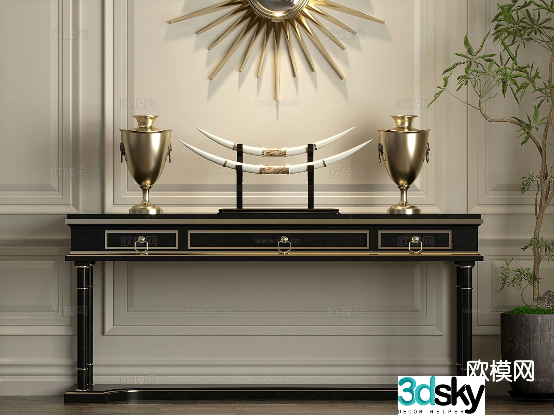 European style end view table end view table 3d model