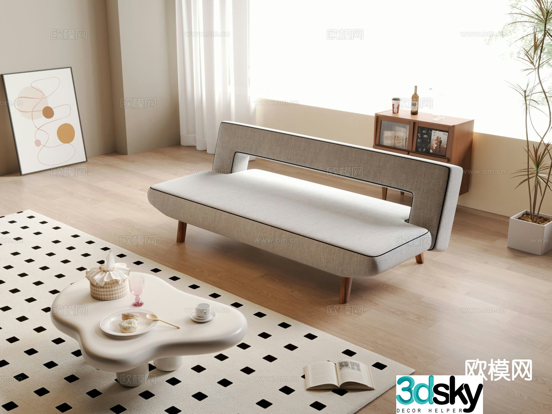 Wabi-sabi multi-person sofa 3d model