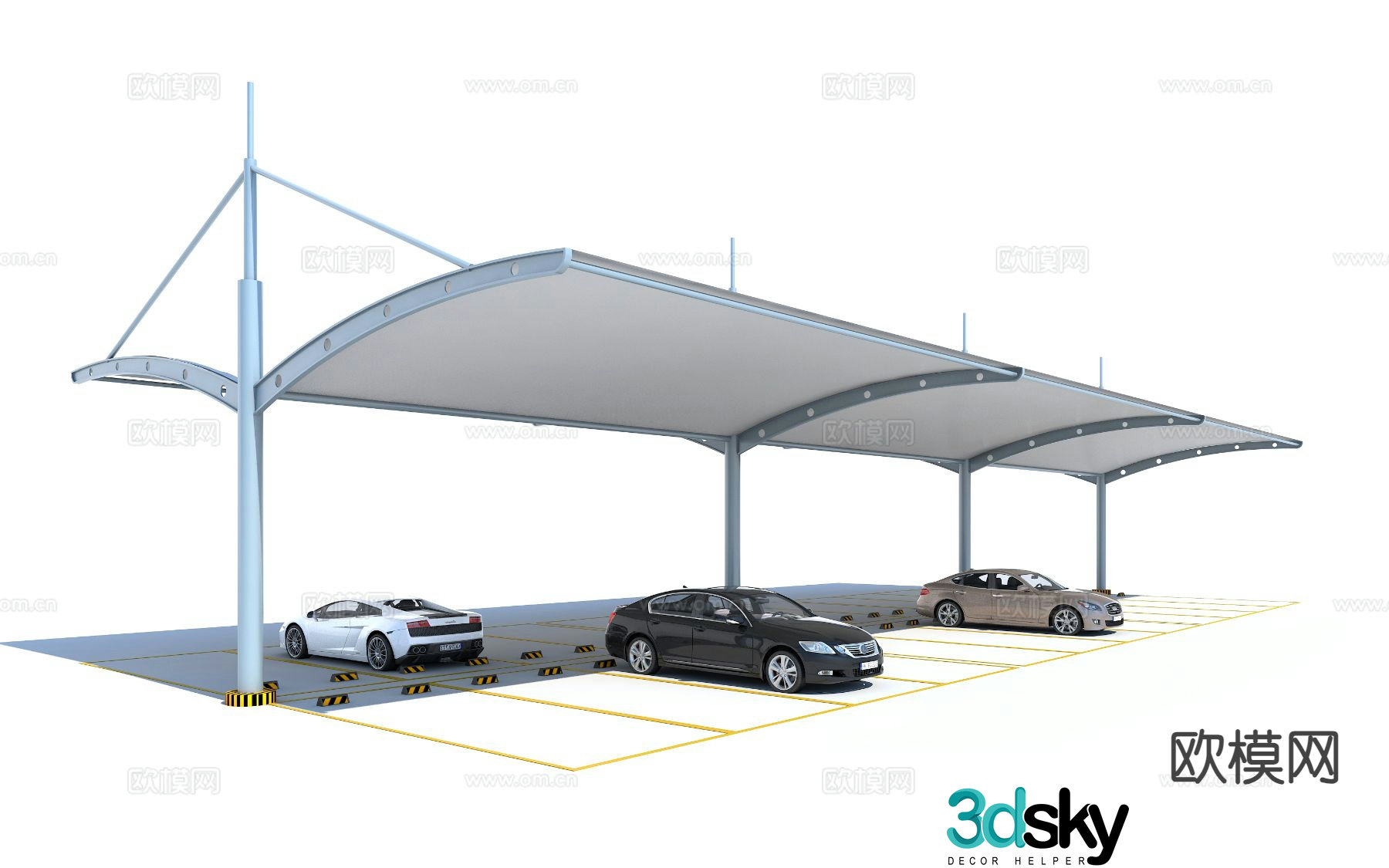 Modern carport parking lot canopy tensile membrane 3d model
