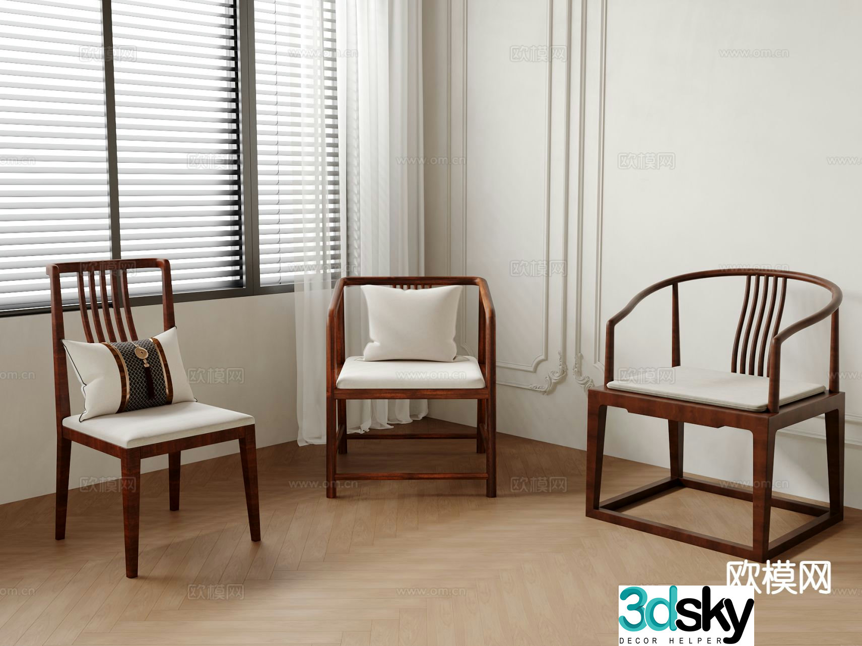 Chinese style single chair mahogany chair arm chair 3d model