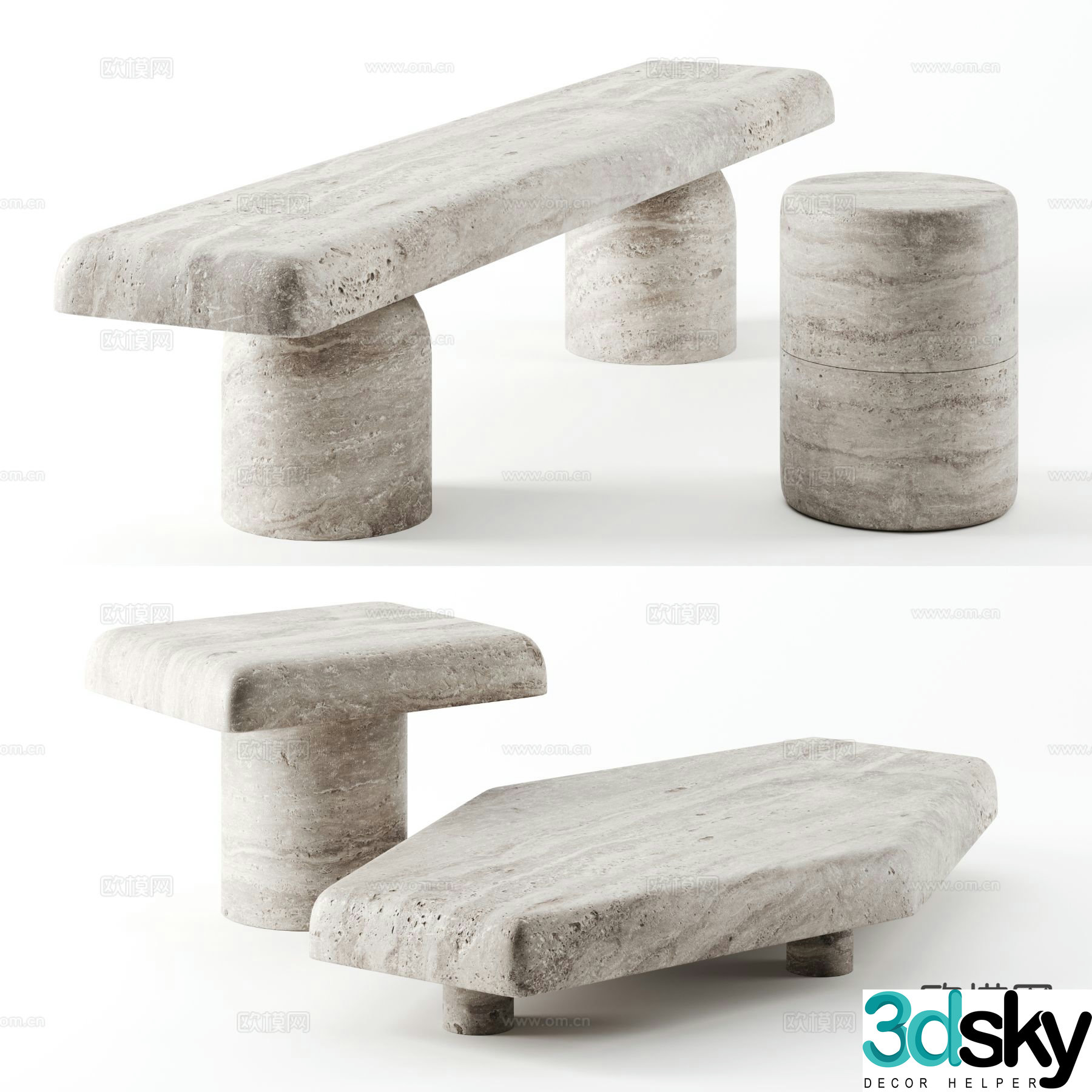 Wabi-sabi style coffee table stone coffee table 3d model