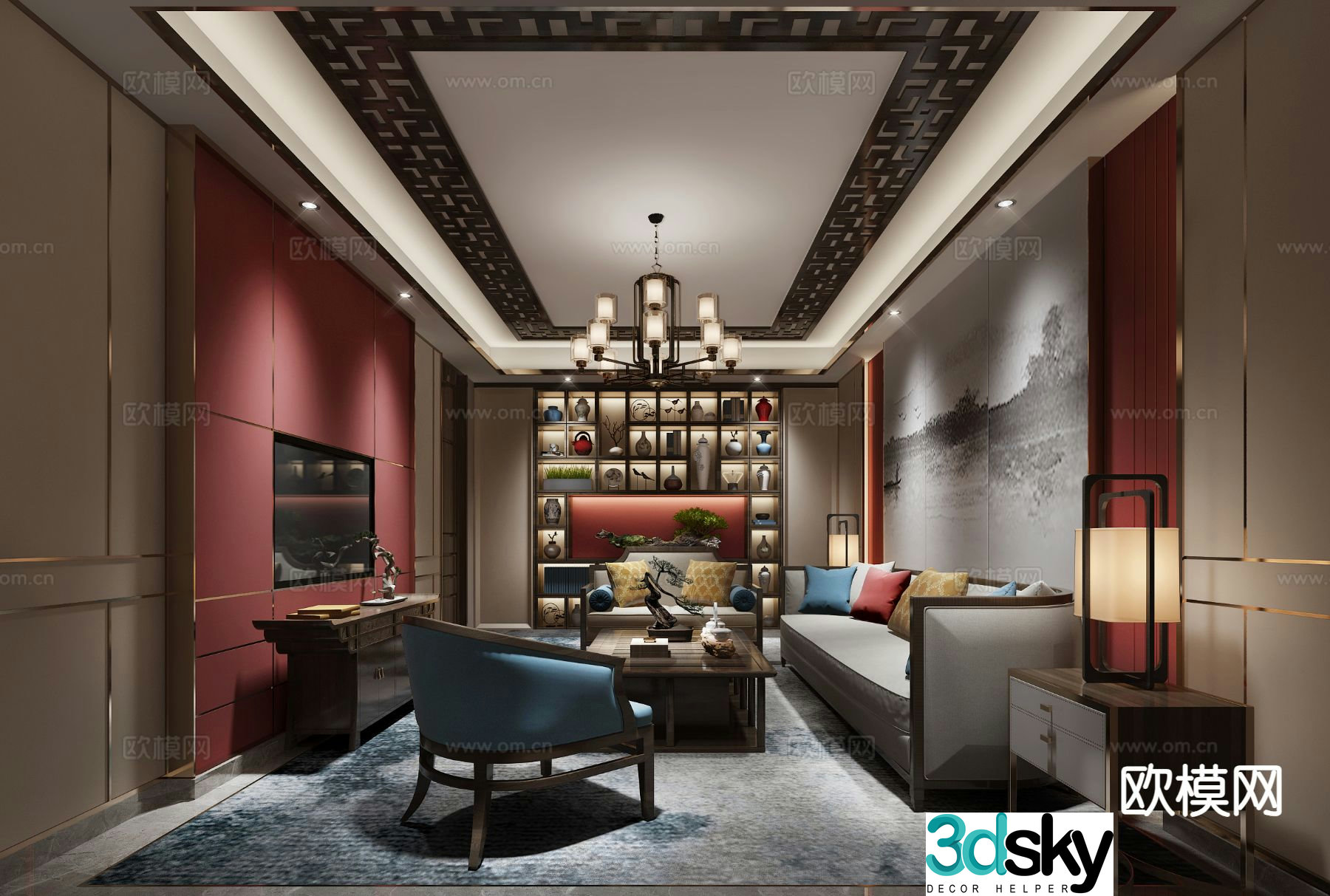 New Chinese style living room 3D model