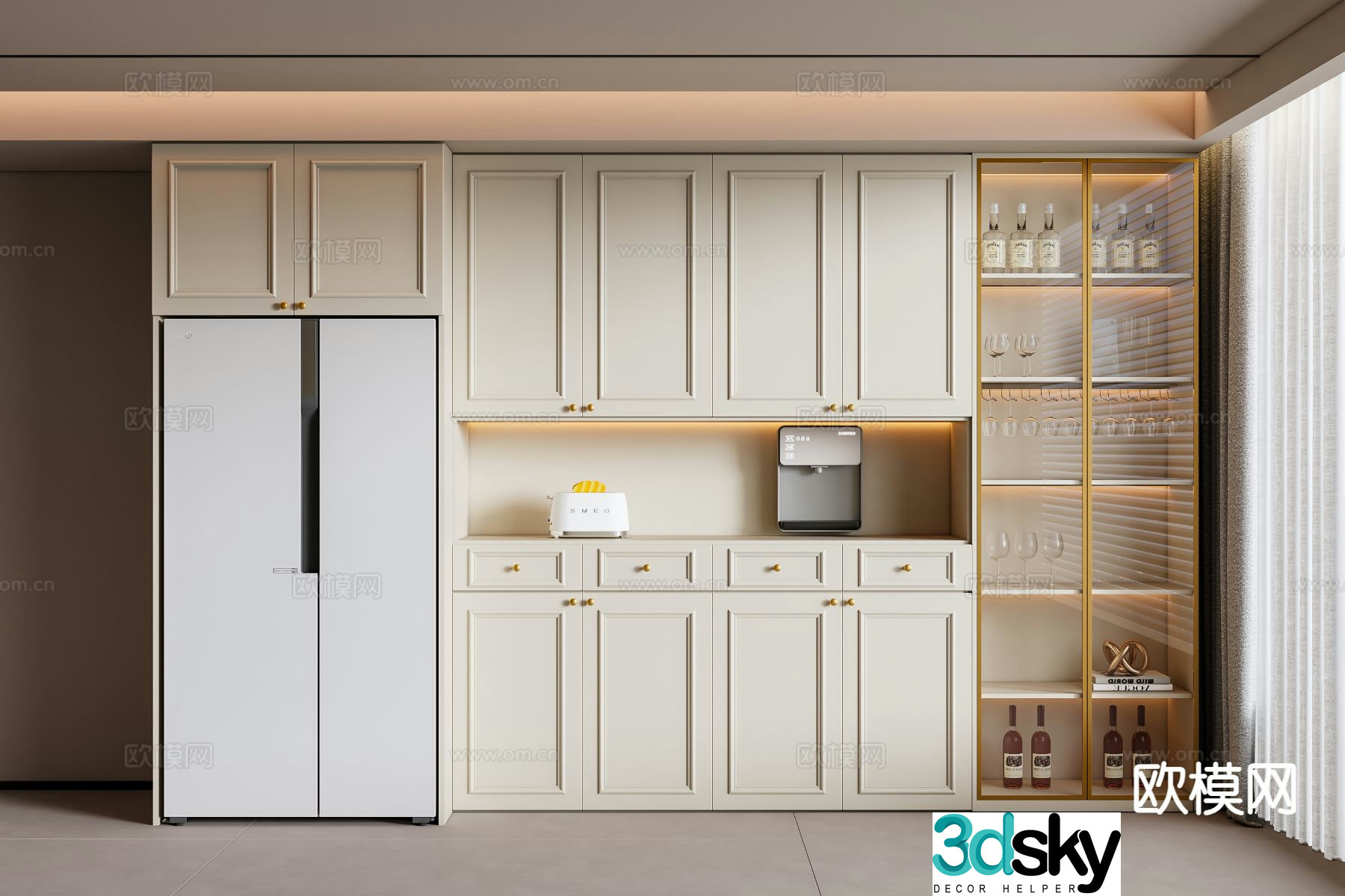 Cream style sideboard 3d model