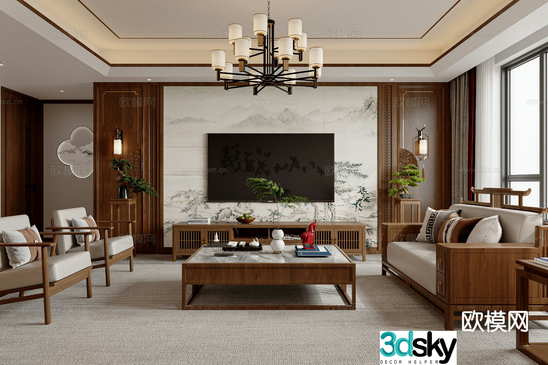New Chinese style living room 3d model