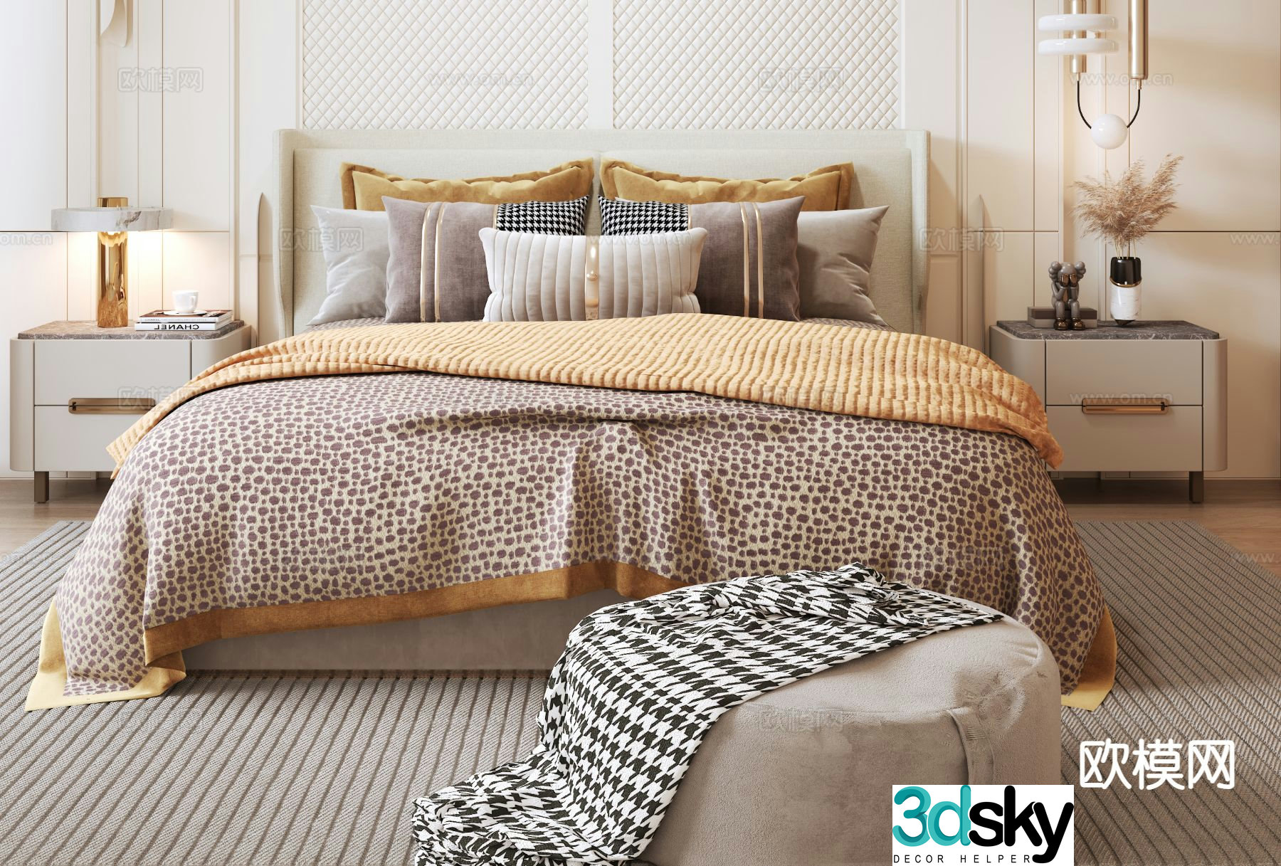 Italian double bed 3d model