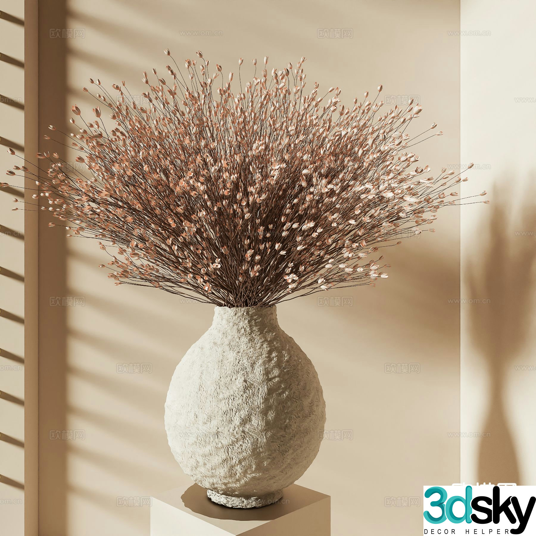 wabi-sabi vase floral arrangement dried flowers 3d model
