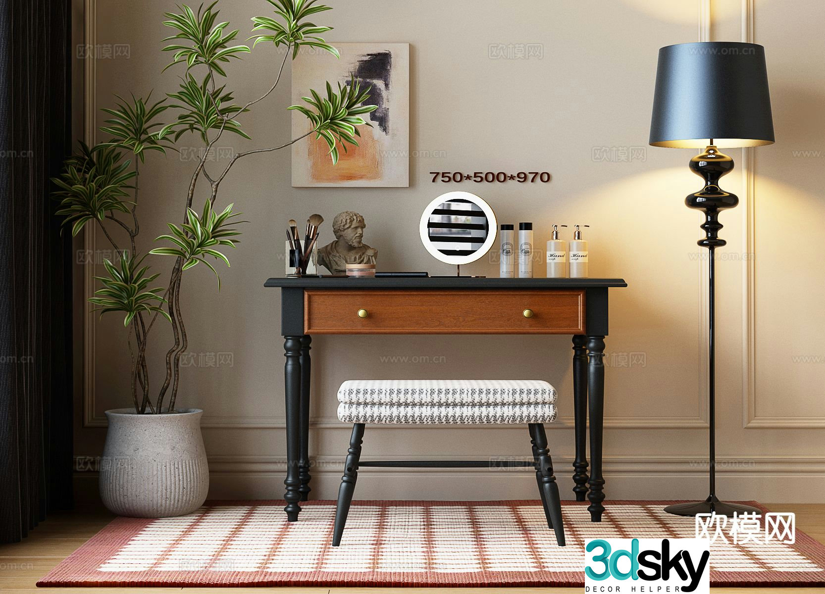 American dressing table dressing table 3d model