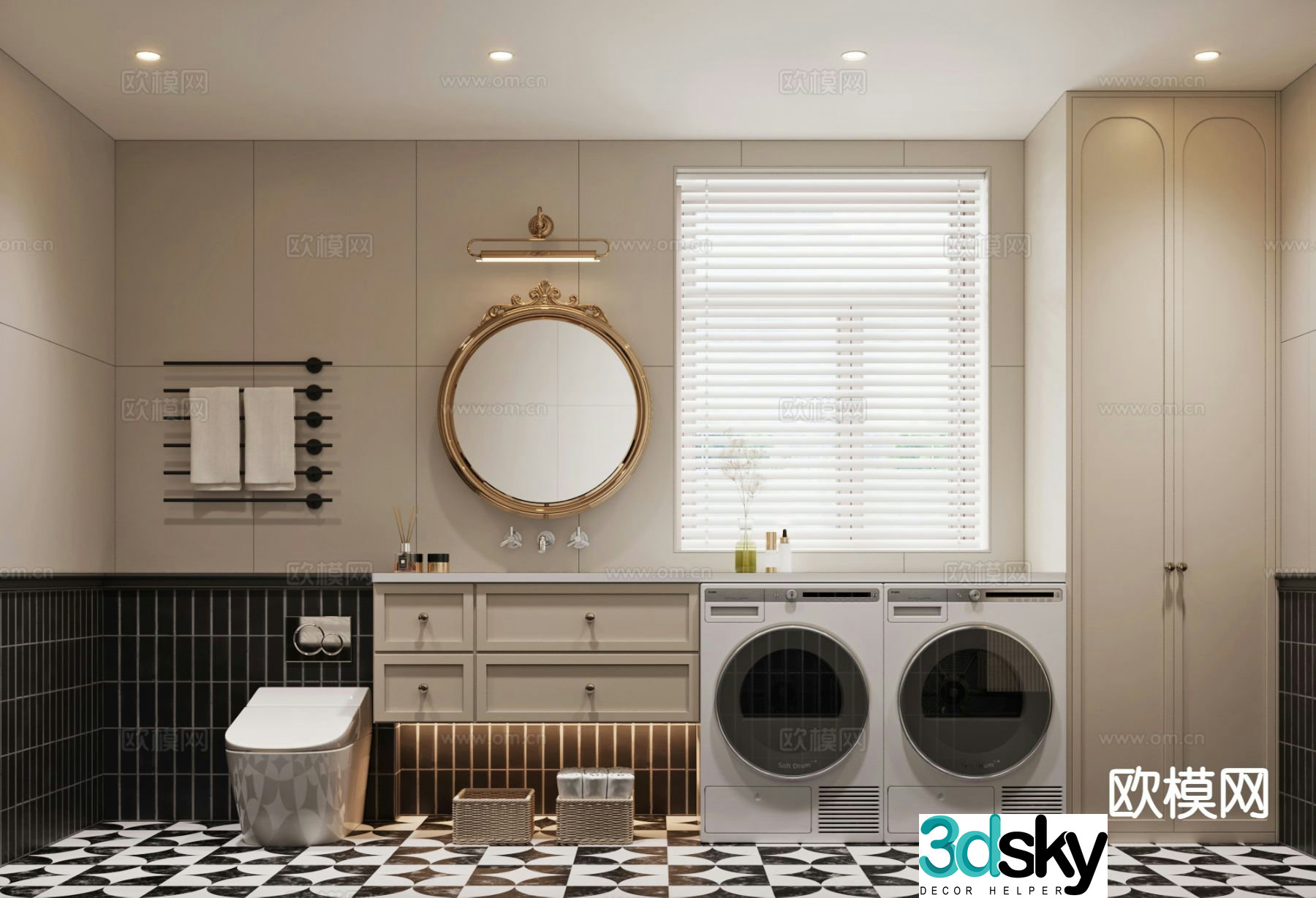 French toilet bathroom laundry room 3d model