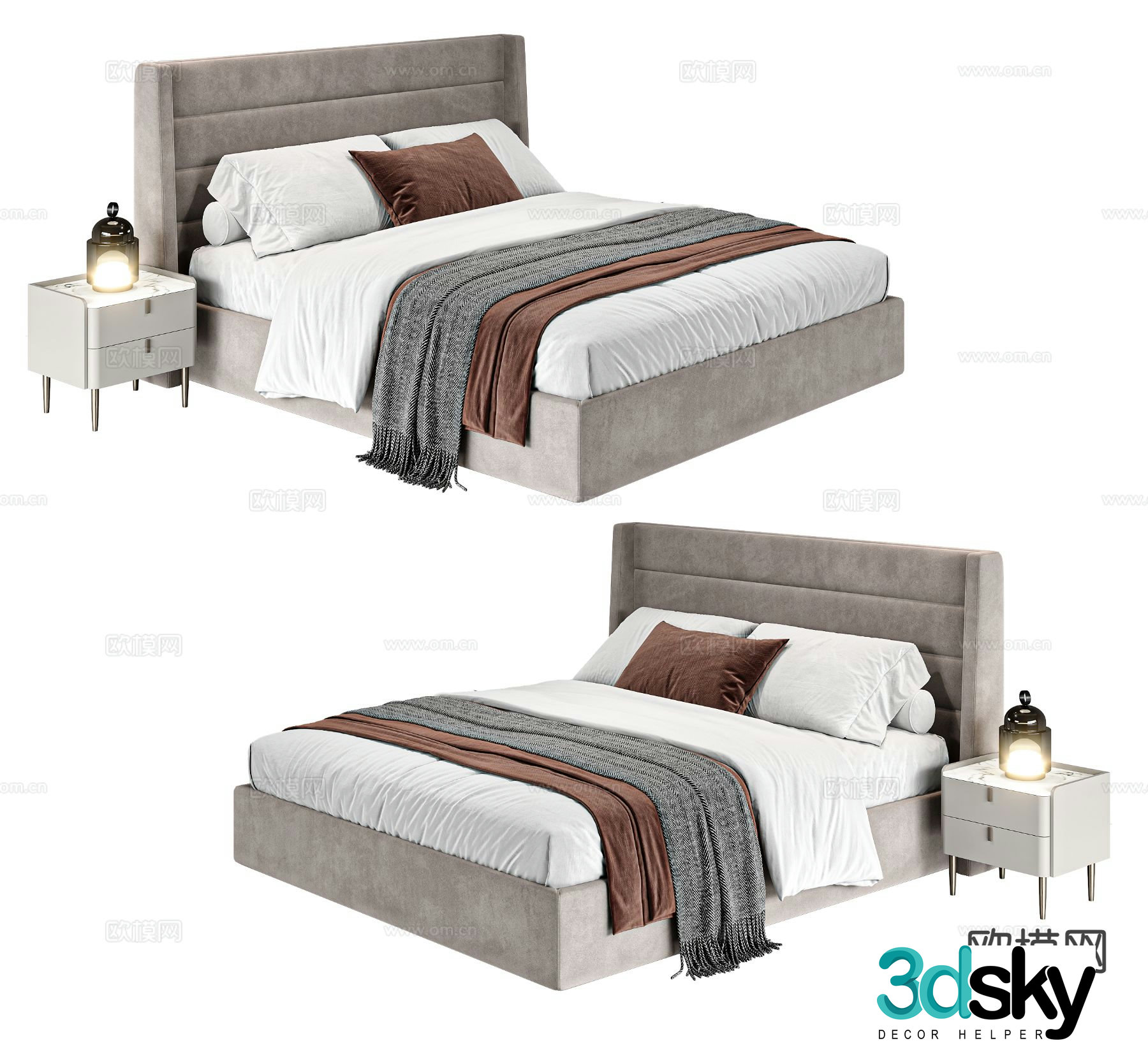 Modern double bed 3d model