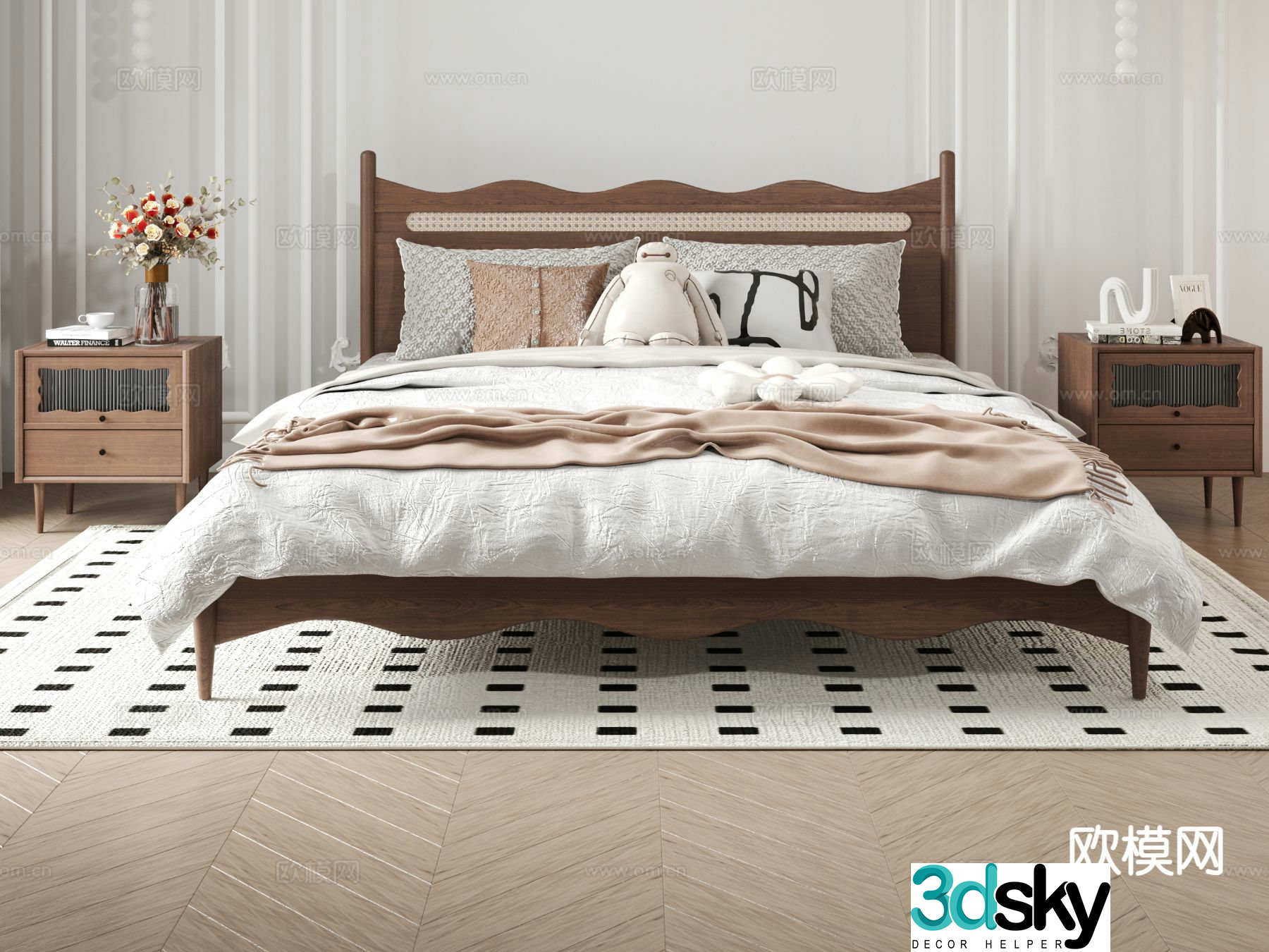 Medieval style double bed 3d model