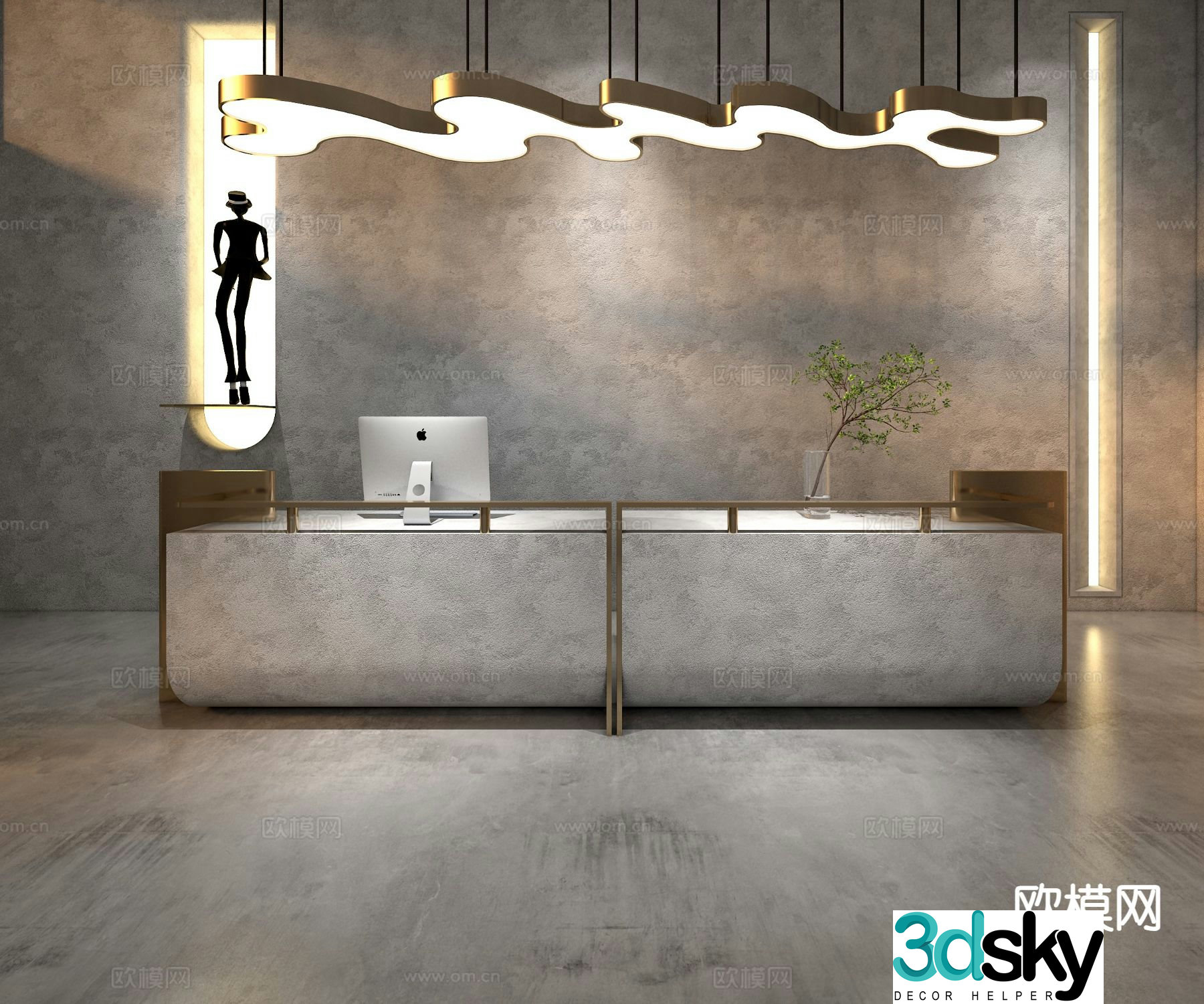 Modern front desk reception desk 3d model