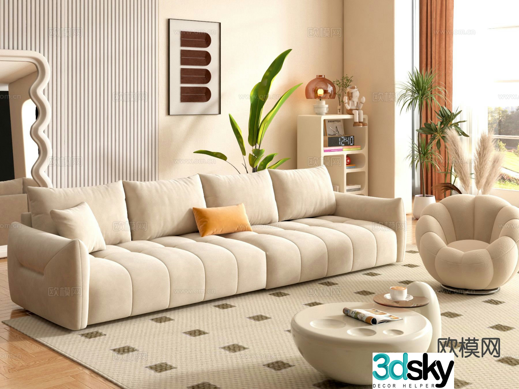 Cream style modular sofa 3d model