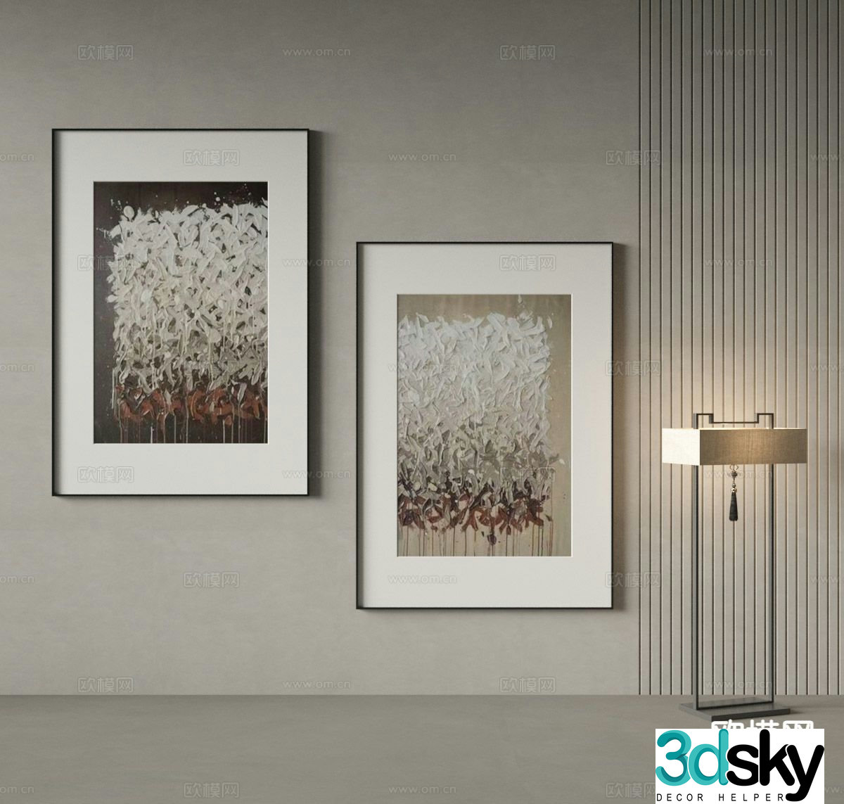 New Chinese style oil painting texture painting decorative painting 3D model