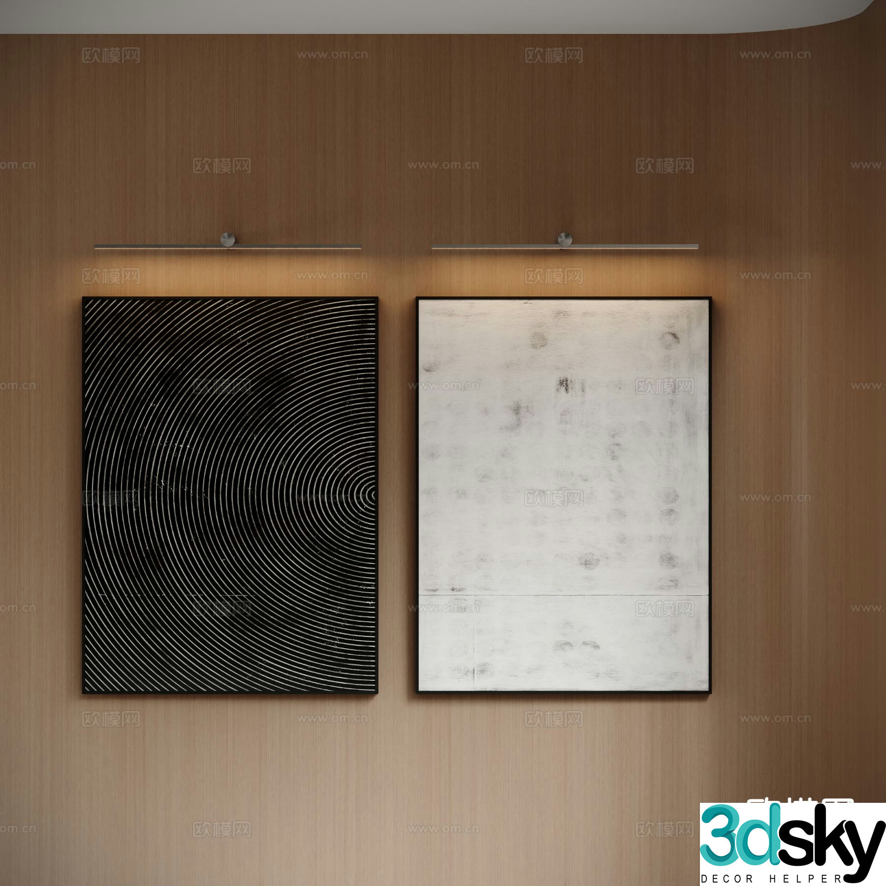 Modern decorative painting geometric hanging painting mirror headlight 3D model