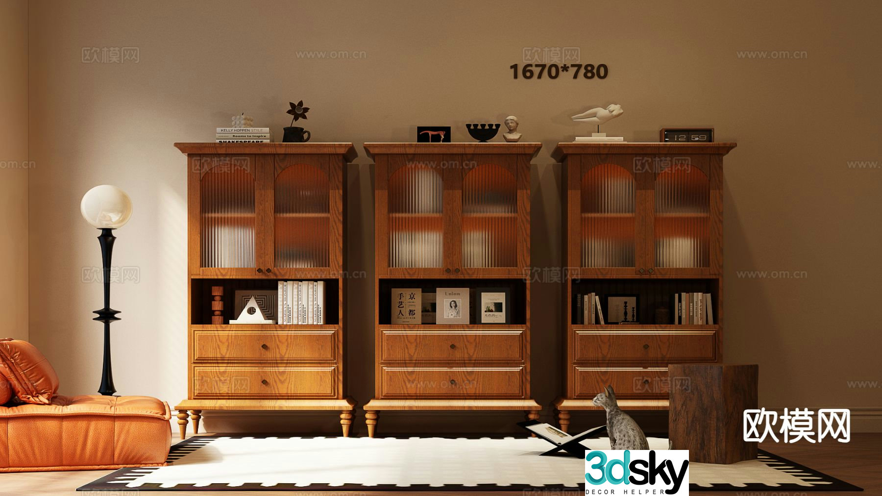 American bookcase bookshelf 3d model