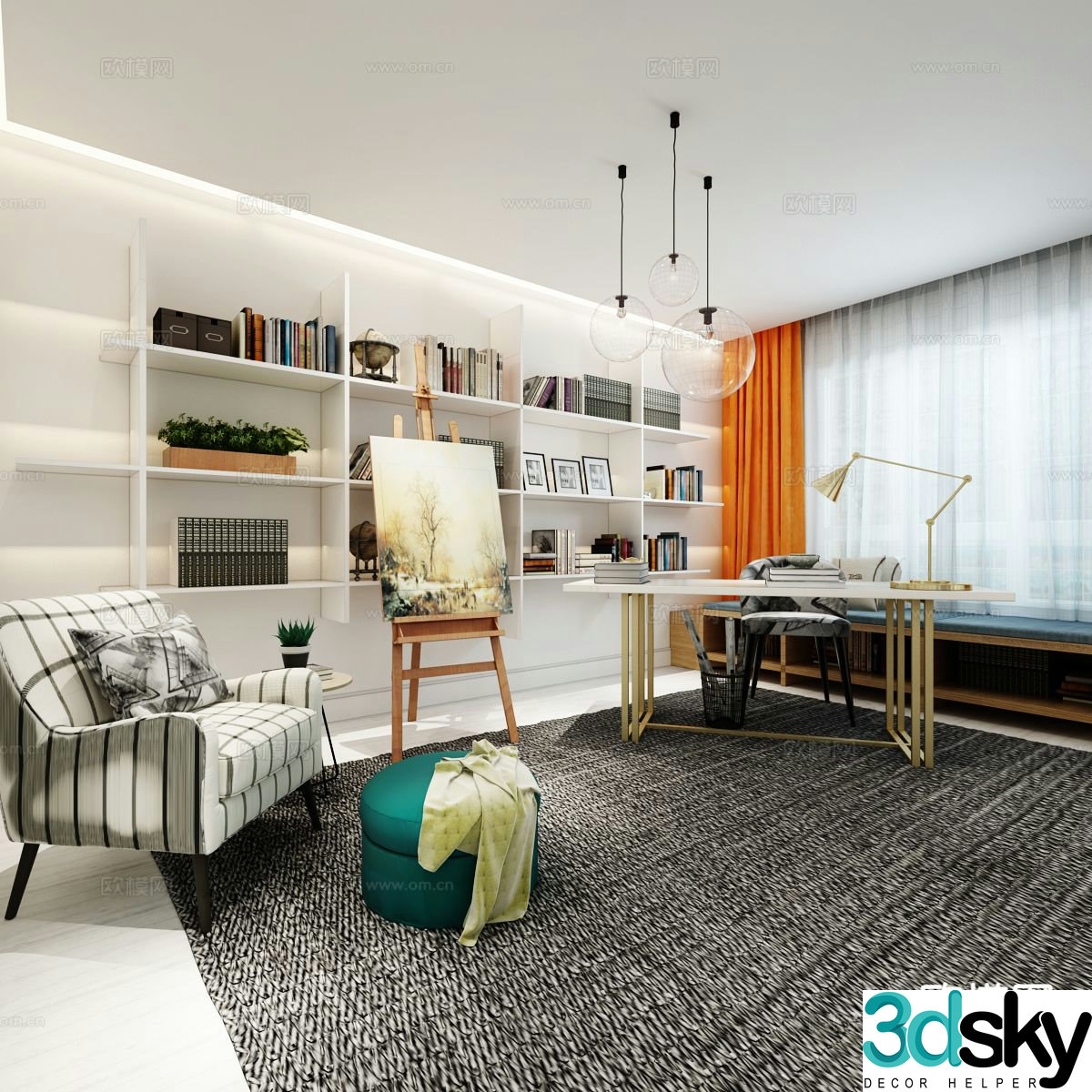 Modern study room 3d model